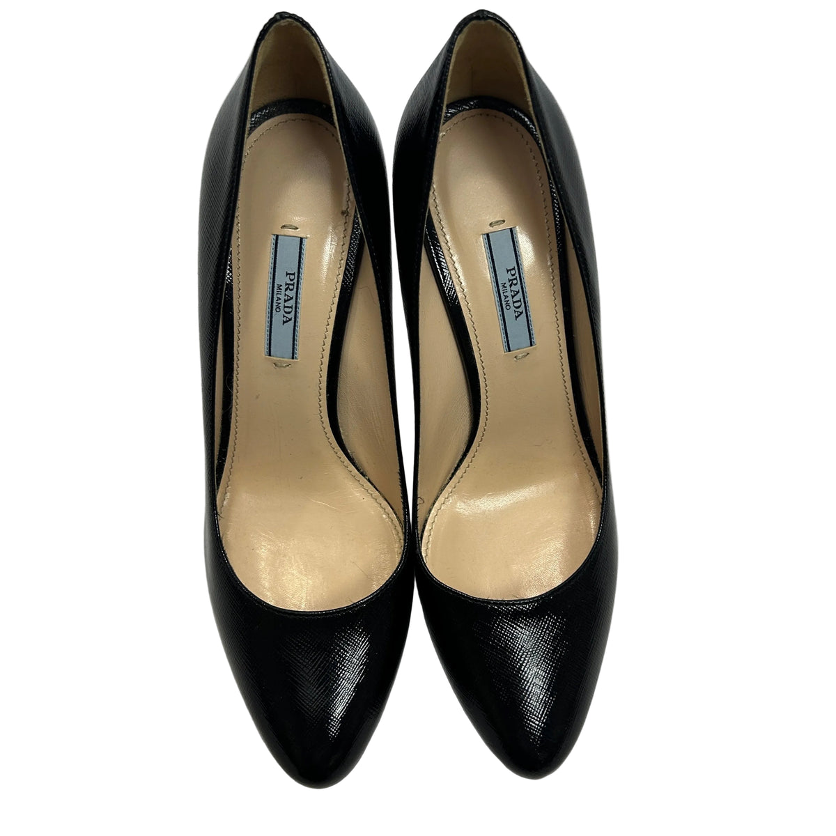 Prada Black Patent Saffiano Platform Heels 39.5
