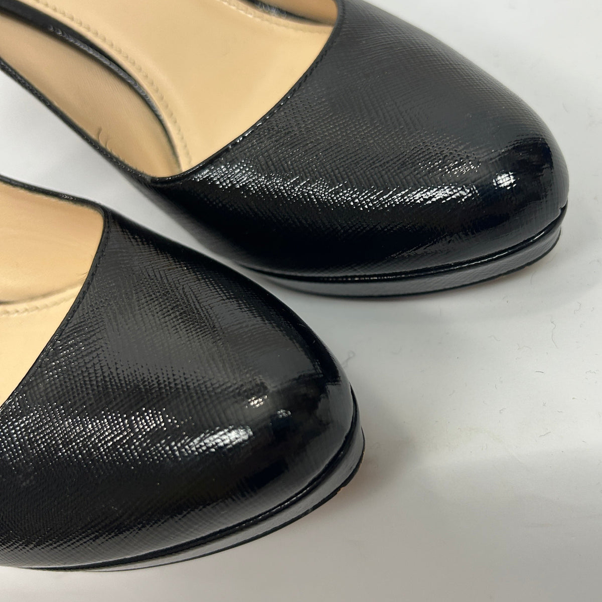 Prada Black Patent Saffiano Platform Heels 39.5