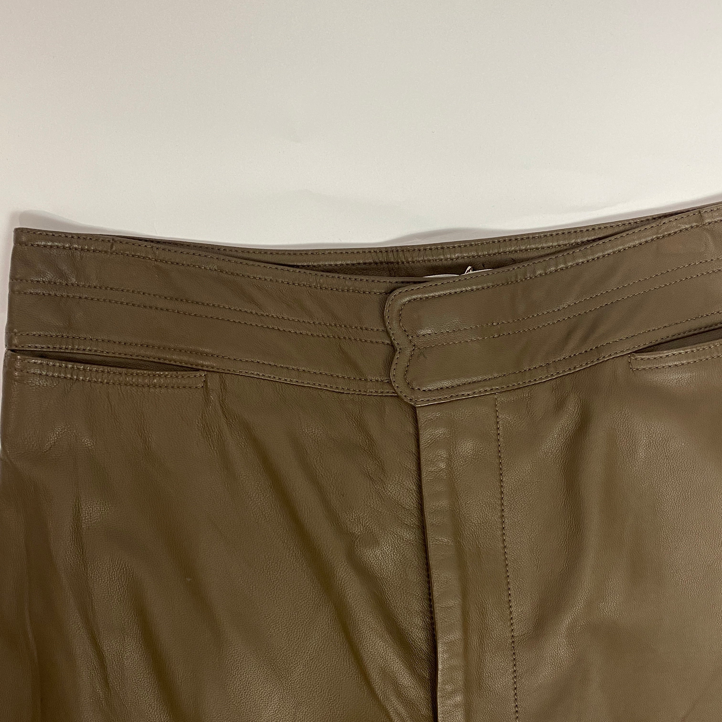 Apiece Apart Brand New £950 Olive Leather Wide Leg Pants XL