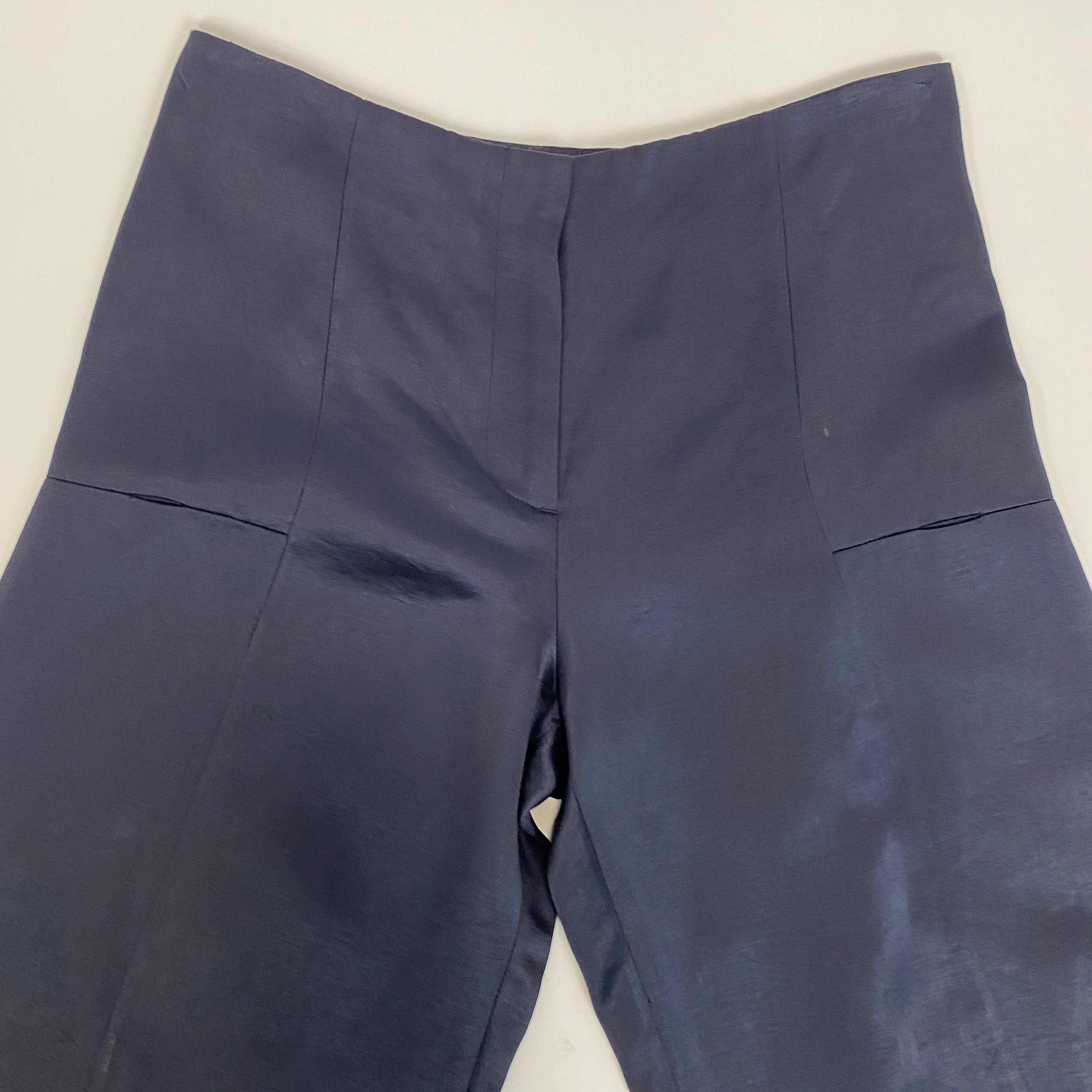 Zero + Maria Cornejo £500 Navy Satin Crop Pants XXS