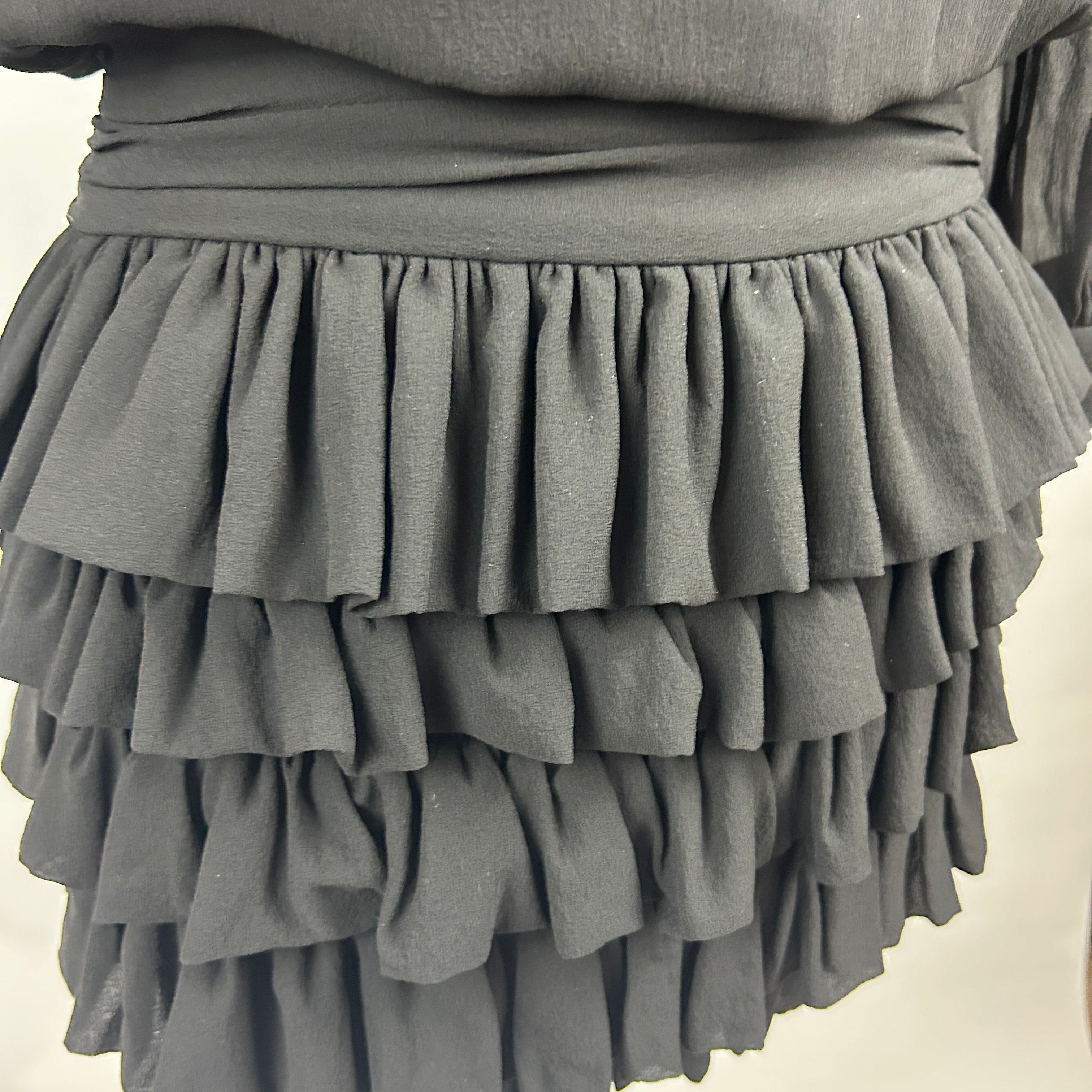 Saint Laurent New Black Sequinned Silk Chiffon Ruffle Dress XS