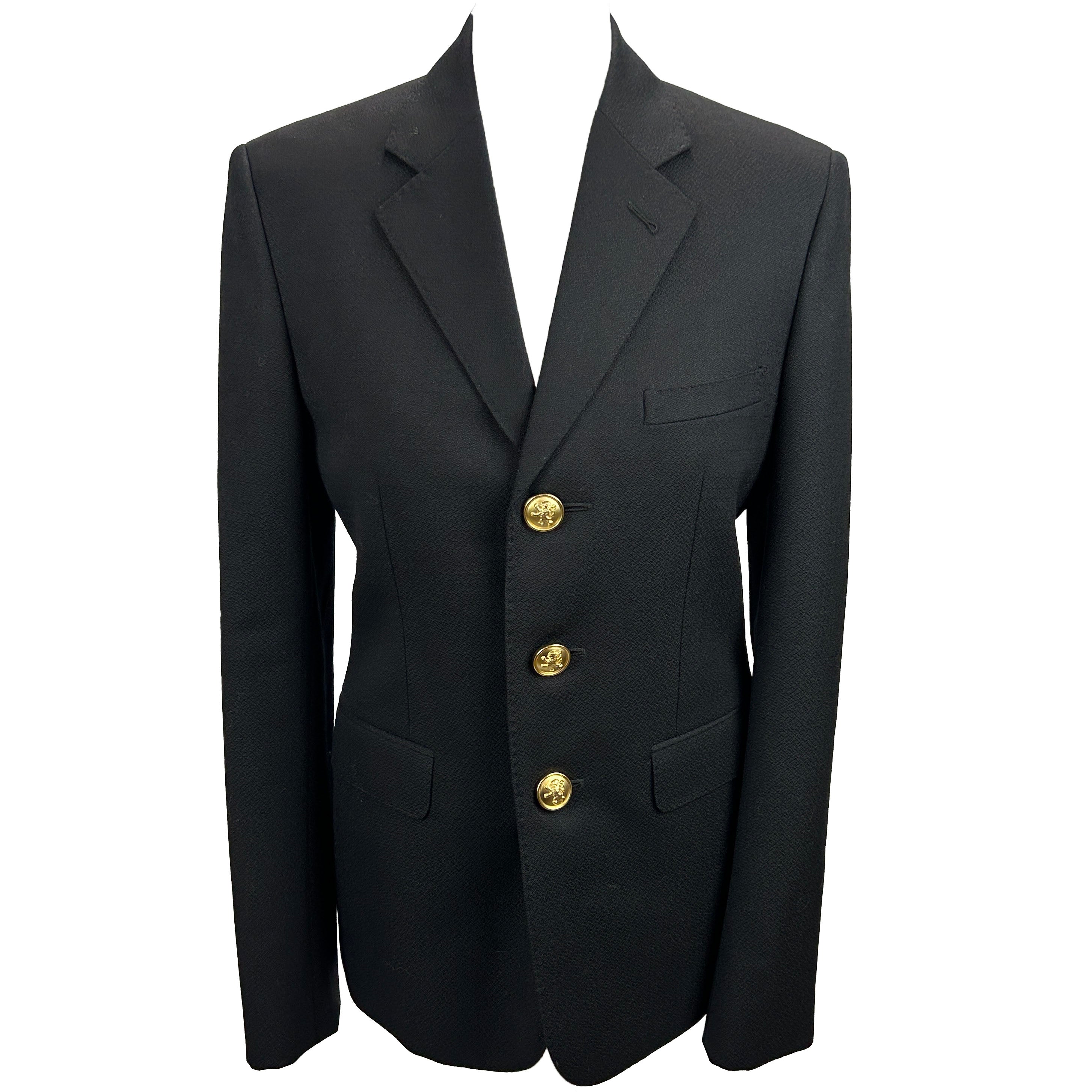 Saint Laurent New Black Wool Gold Button Blazer S