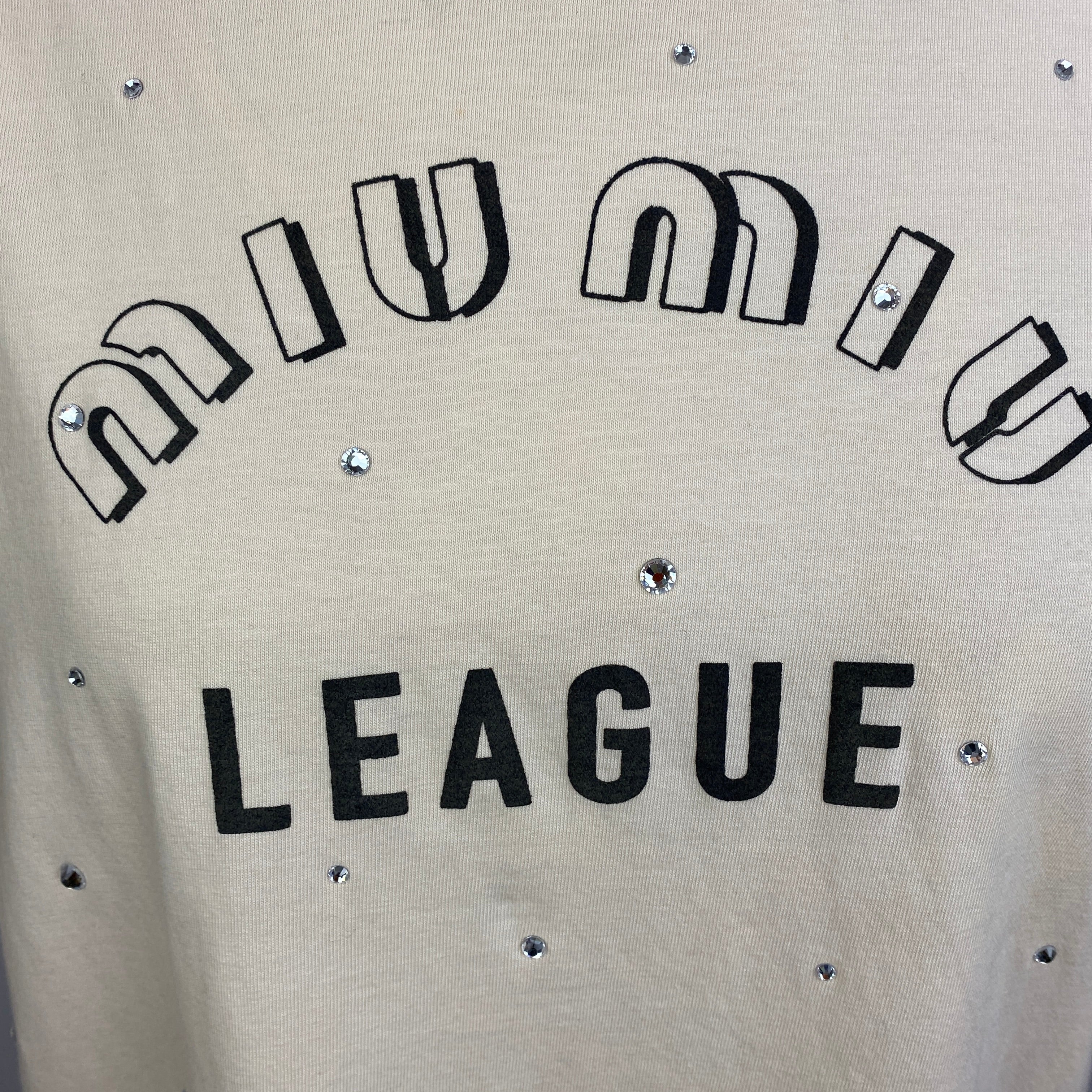 Miu Miu Cream Logo Tee with Crystal Embellishment O/S