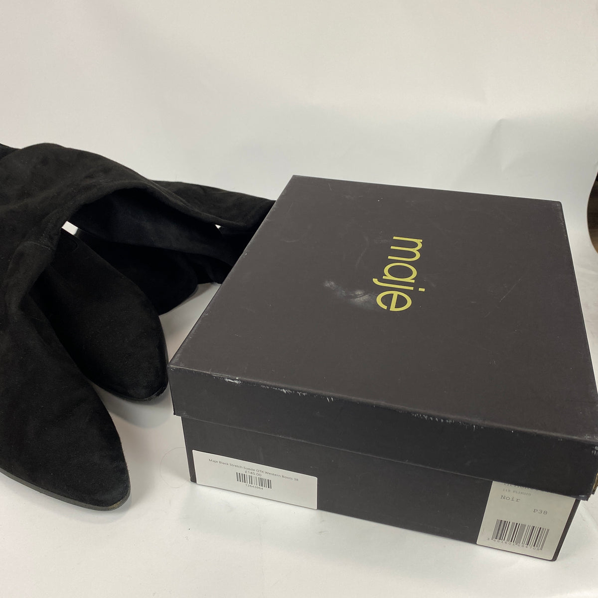 Maje Black Stretch Suede OTK Western Boots 38