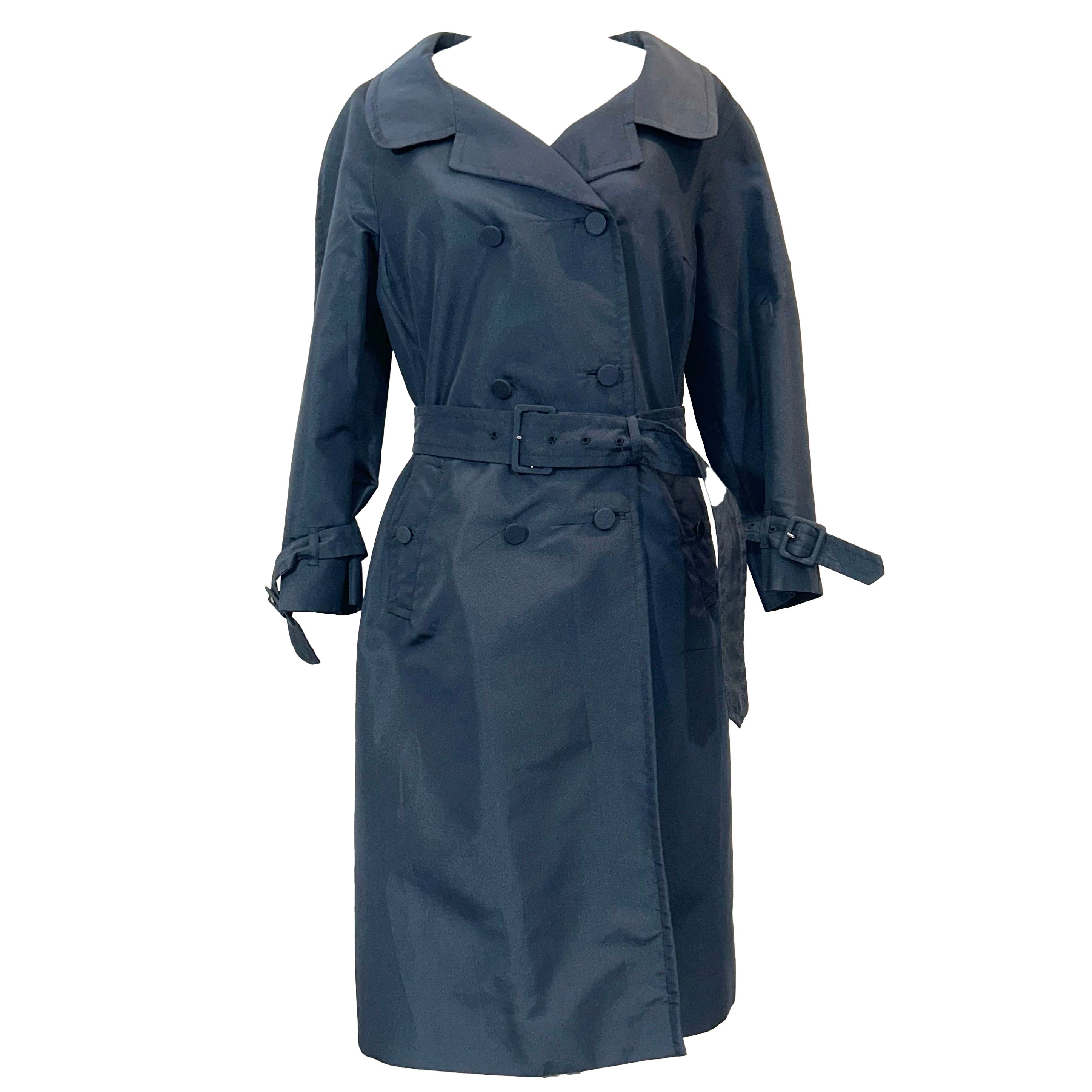 Prada Navy Silk Mix Lightweight Trench Coat M