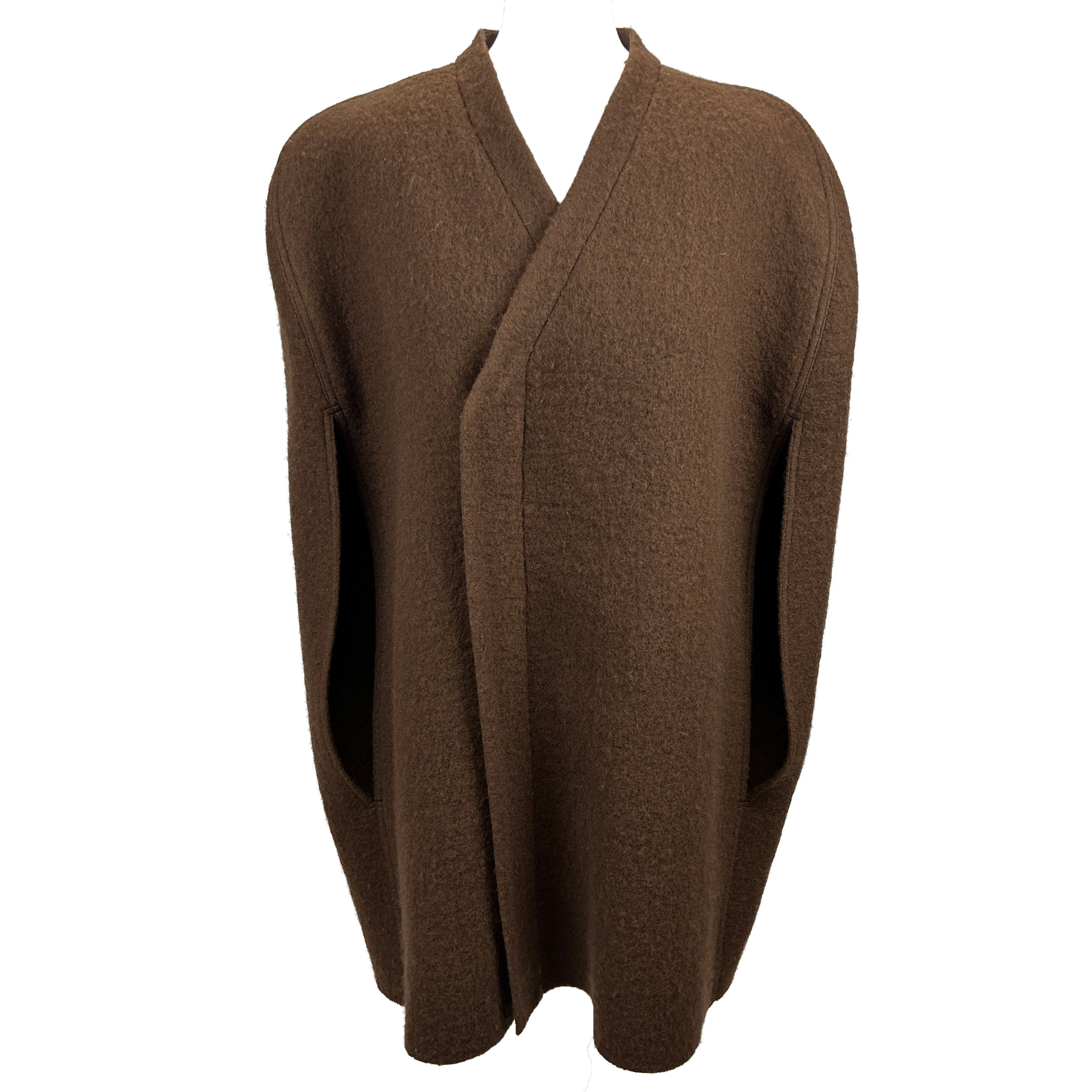 Rick Owens £1400 Brown Boucle Wool Zippered Cape M