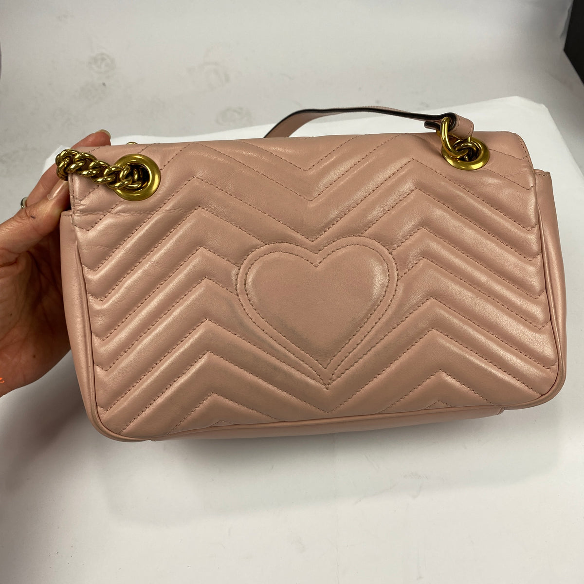 Gucci £2070 Pink Beige GG Marmont Medium Shoulderbag