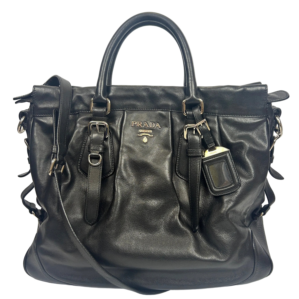 Prada Black Vitello Large Tote Satchel Bag