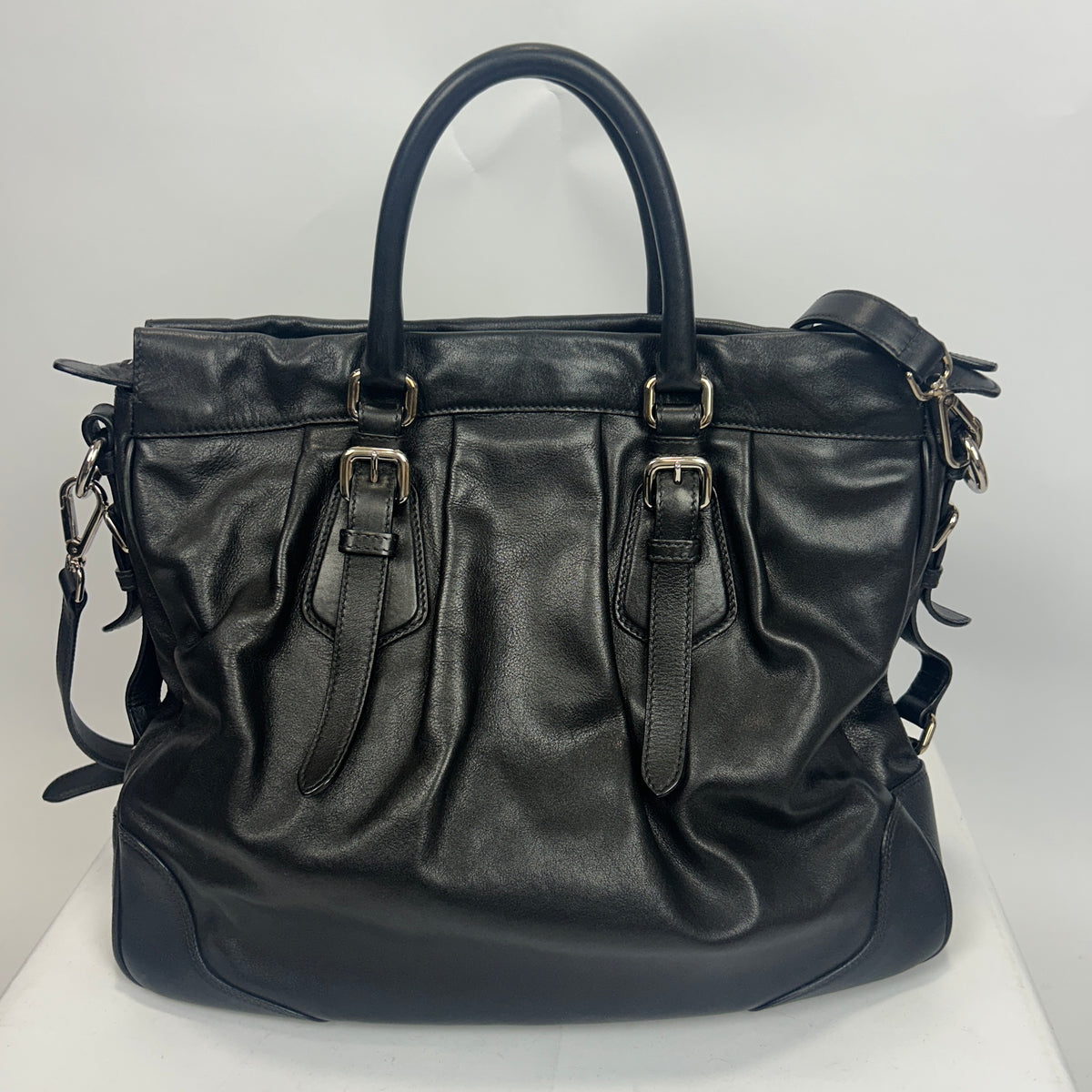 Prada Black Vitello Large Tote Satchel Bag
