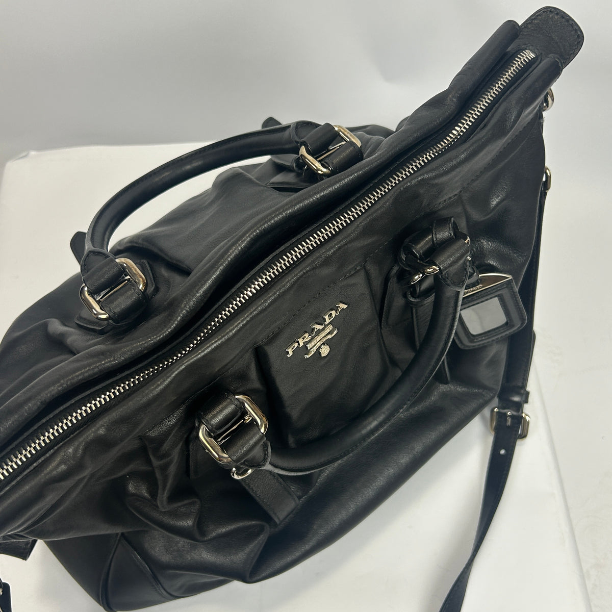Prada Black Vitello Large Tote Satchel Bag