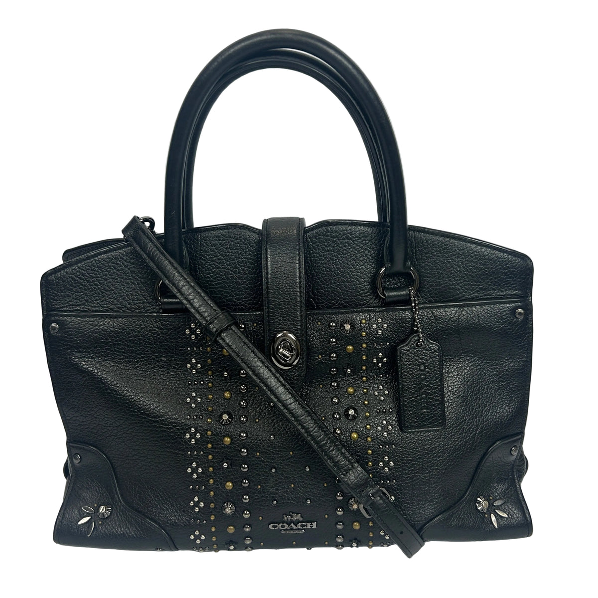 Coach £395 Black Mercer 30 Satchel with Bandana Rivets