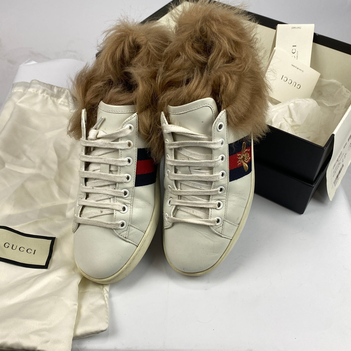 Gucci White Leather Ace Sheepskin Lined Trainers 37.5