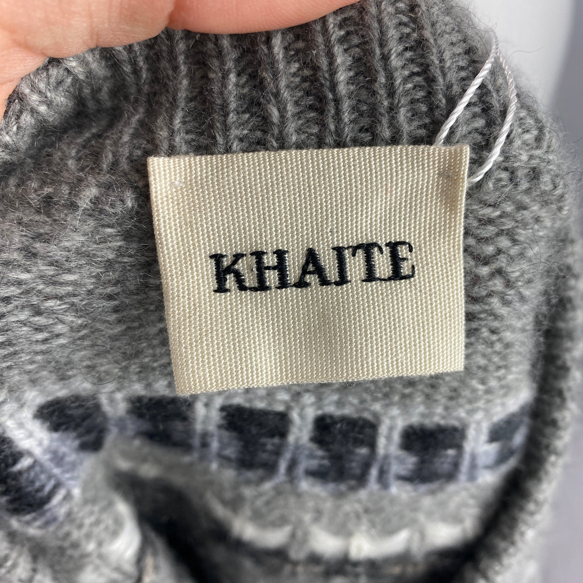 Khaite £2000 Grey Chunky Rib Fairisle Cashmere Mix Cardigan XS
