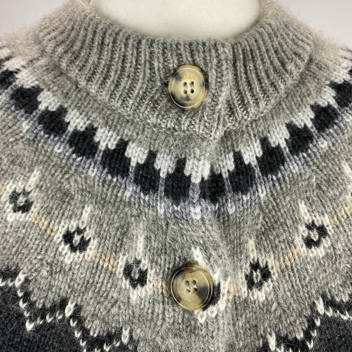 Khaite £2000 Grey Chunky Rib Fairisle Cashmere Mix Cardigan XS