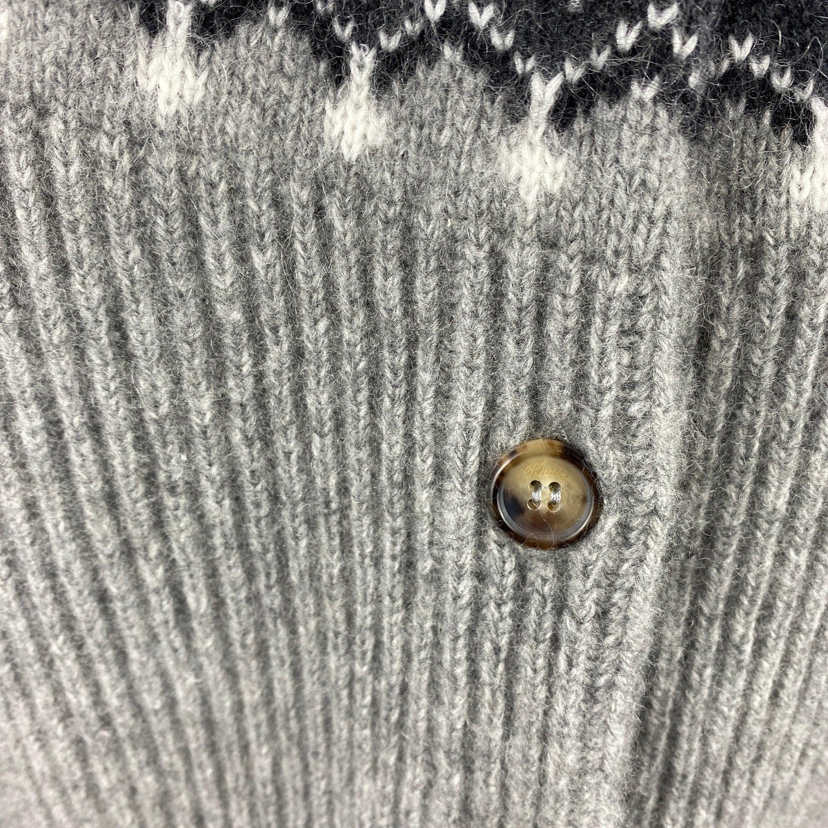 Khaite £2000 Grey Chunky Rib Fairisle Cashmere Mix Cardigan XS