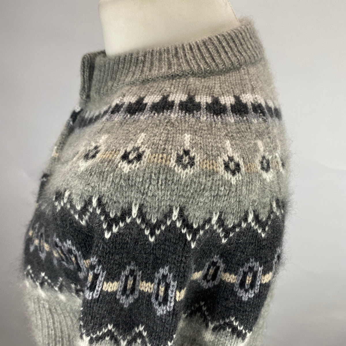 Khaite £2000 Grey Chunky Rib Fairisle Cashmere Mix Cardigan XS