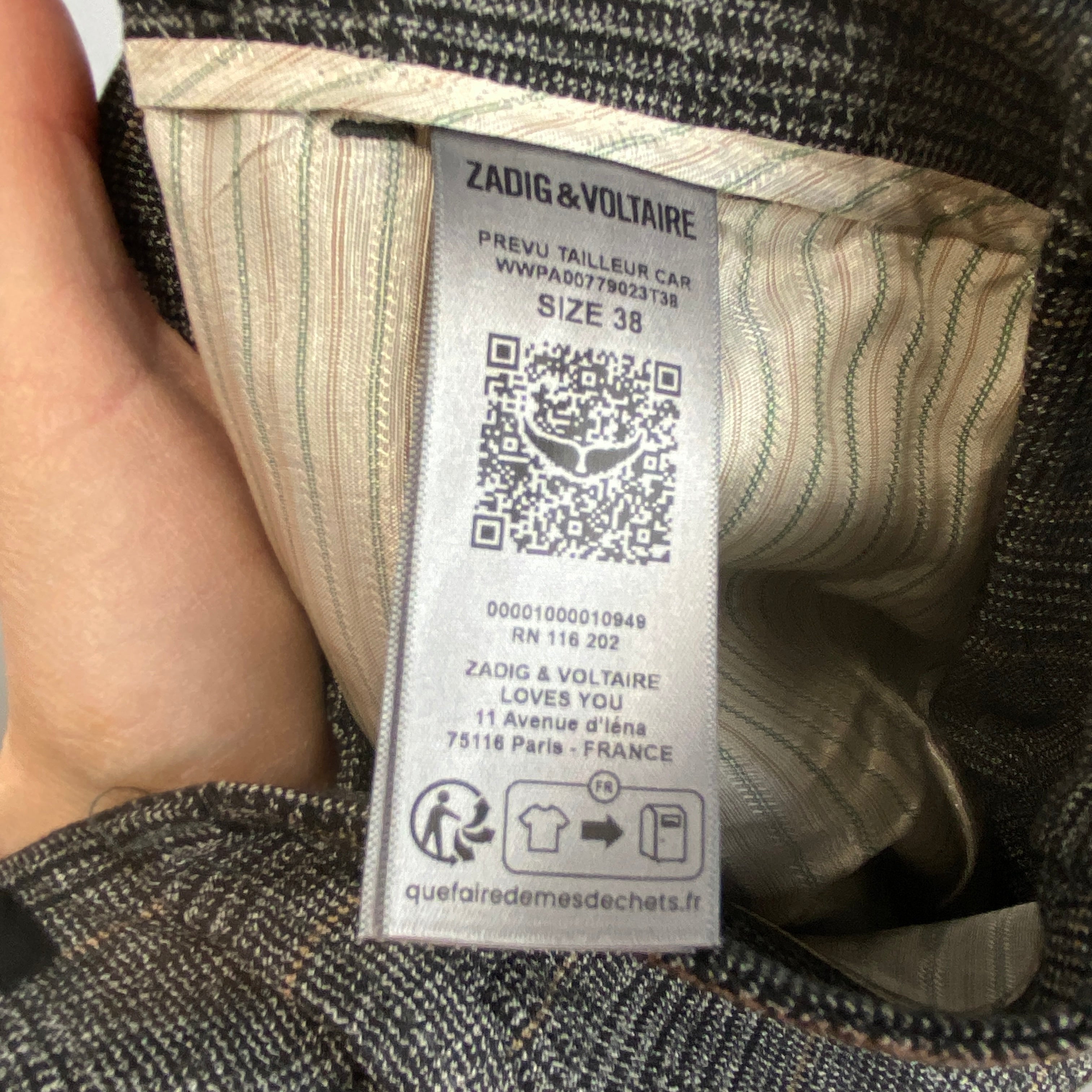 Zadig & Voltaire Grey POW Check Trousers S