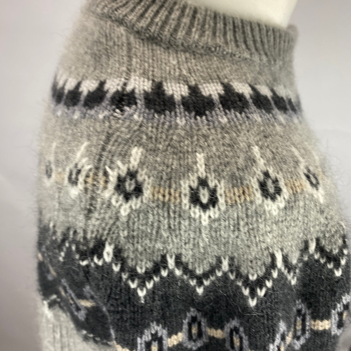Khaite £2000 Grey Chunky Rib Fairisle Cashmere Mix Cardigan XS