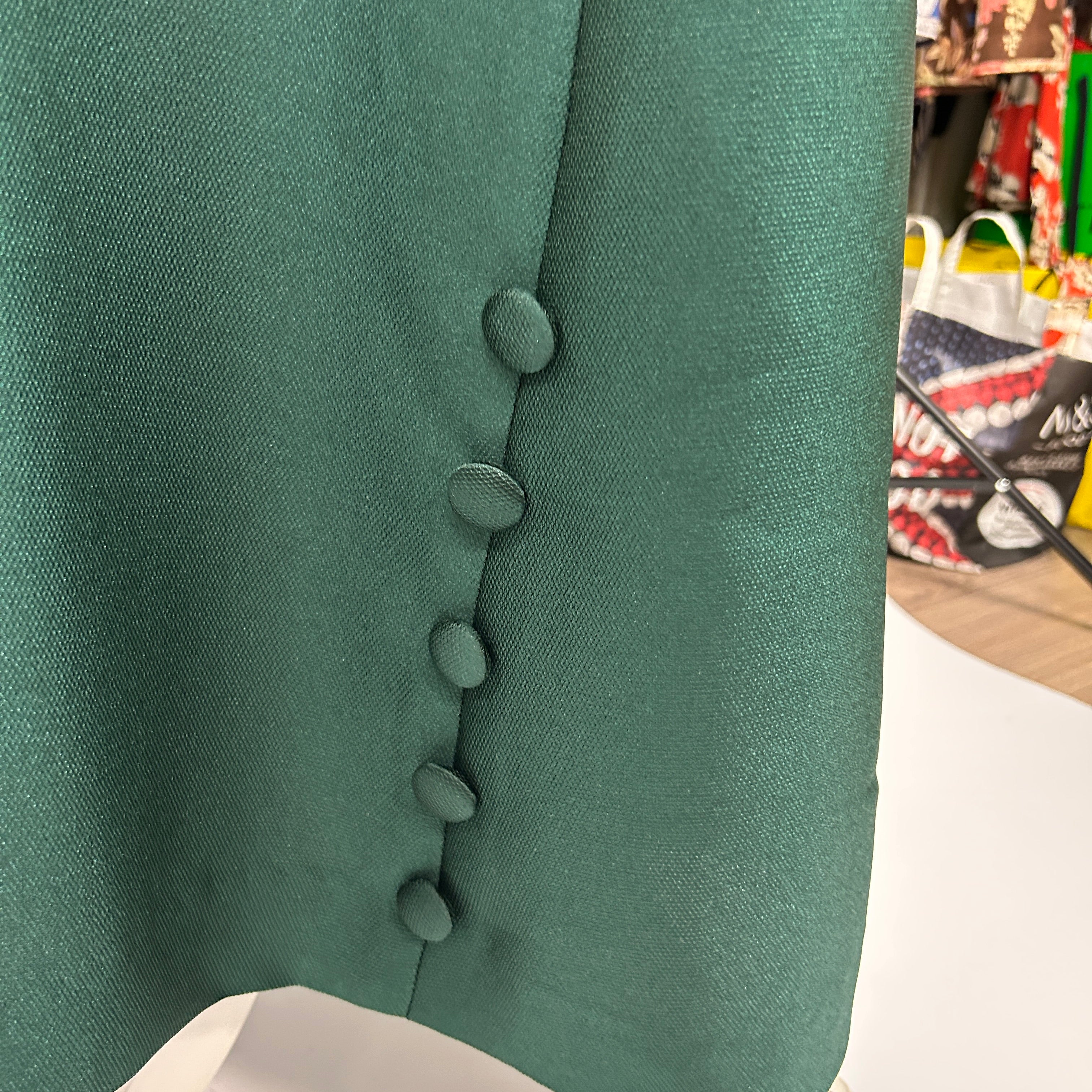 Reem Acra £2335 Emerald Ruffled Satin Pique Maxi Dress L/XL