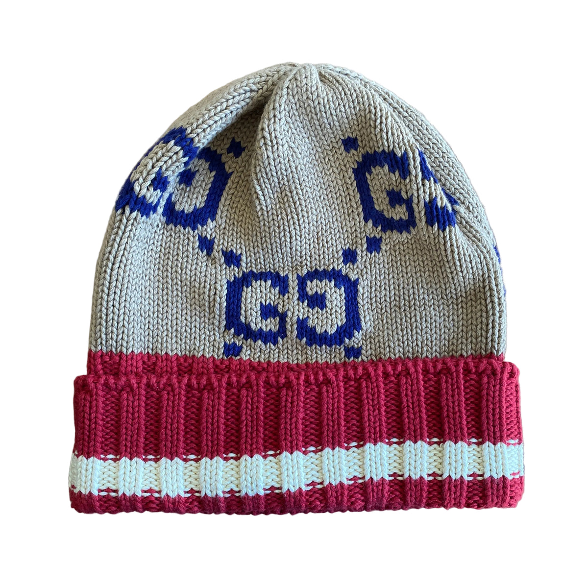 Gucci Camel & Red GG Monogram Knit Beanie