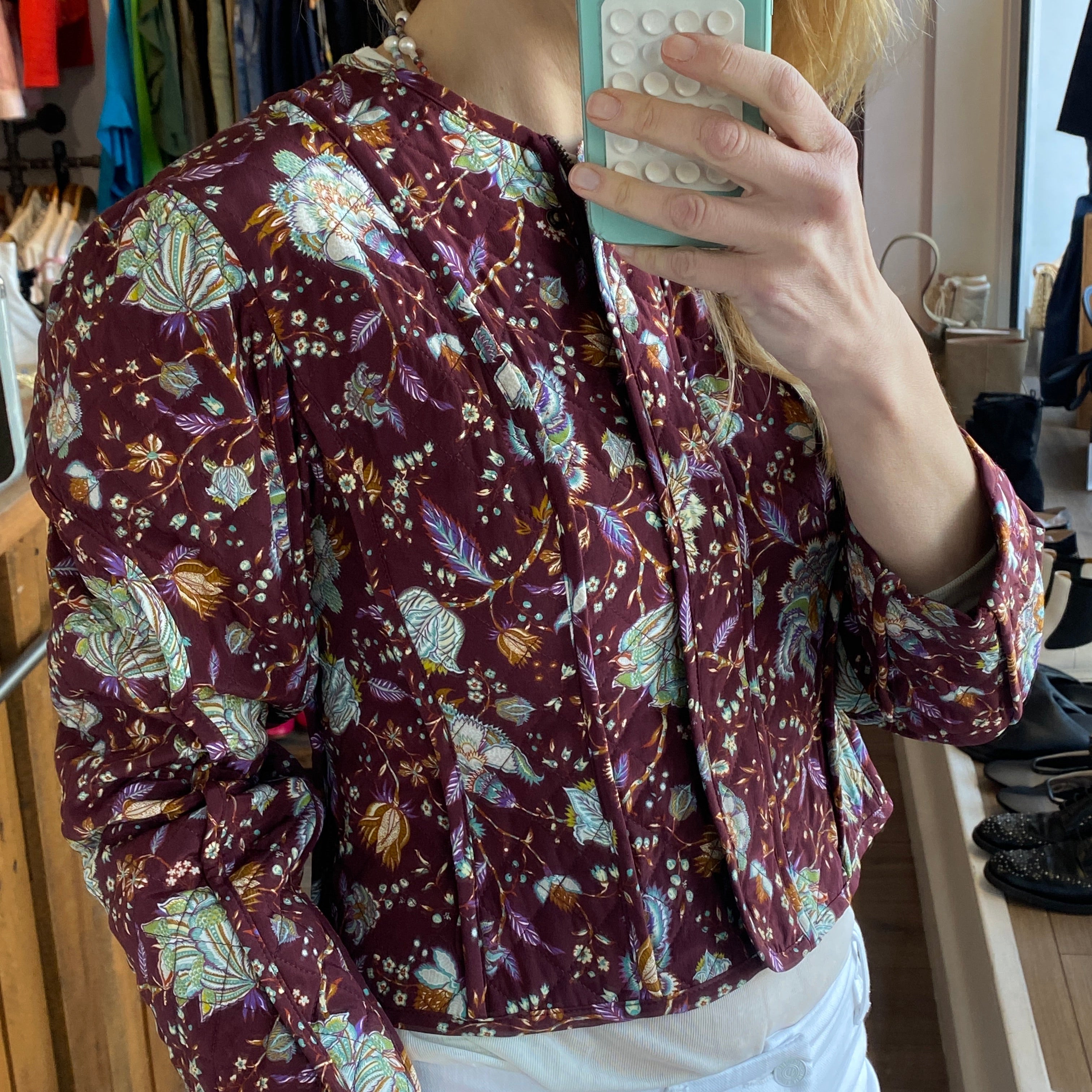 Ulla Johnson New £1000 Deep Burgundy Floral Quilted Silk Jacket S