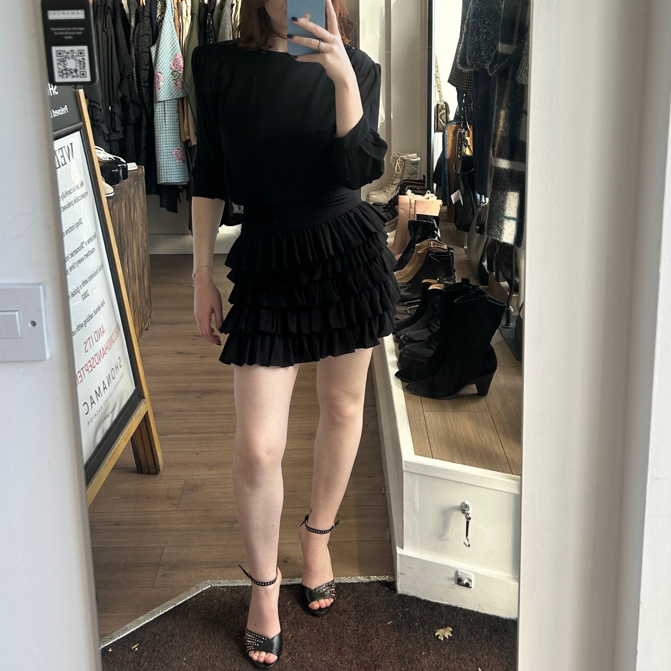 Saint Laurent New Black Sequinned Silk Chiffon Ruffle Dress XS