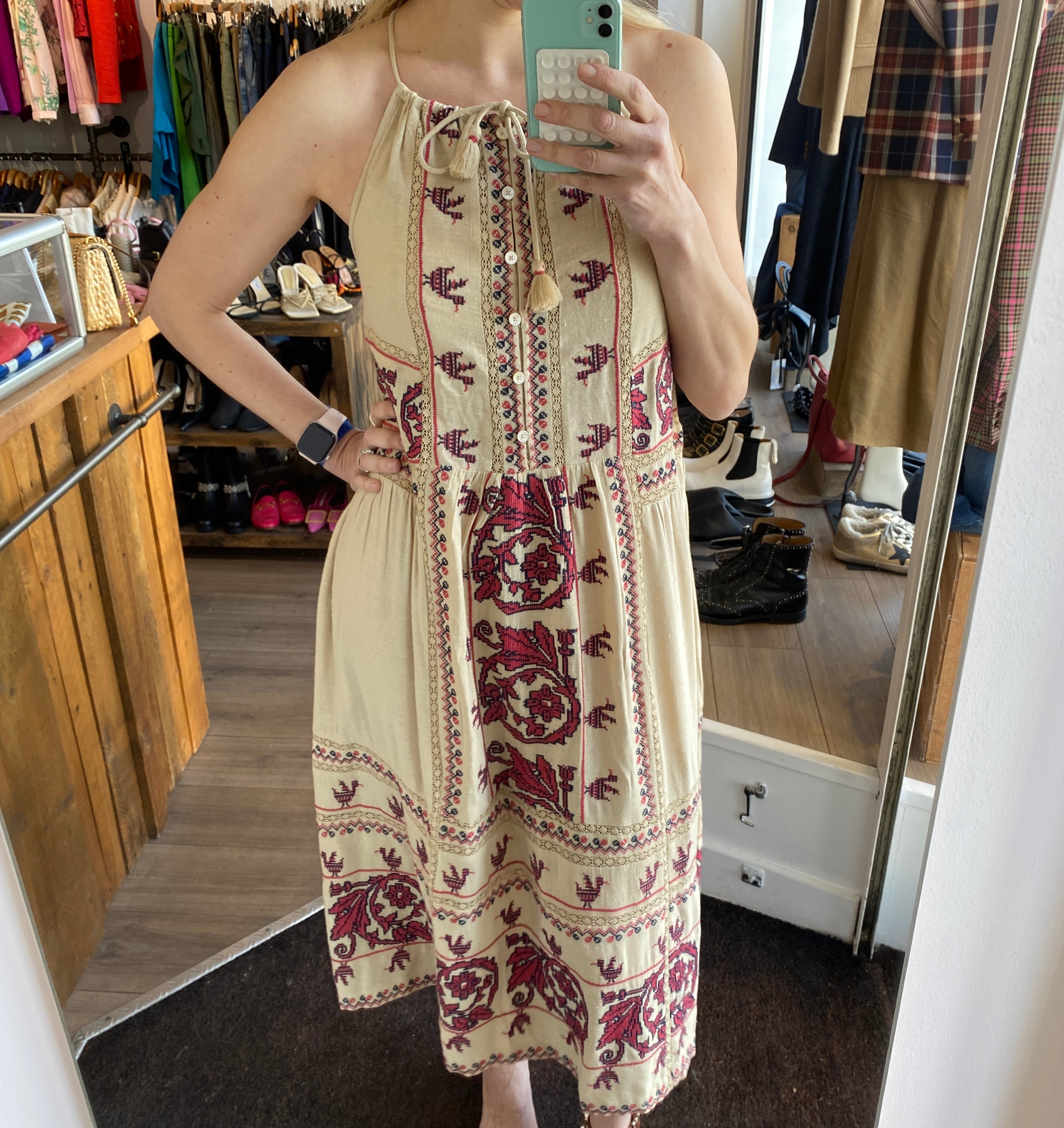 Sea New York Deep Cream Cross-Stitched Maxi Dress M