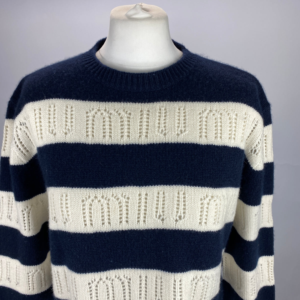 Miu Miu £980 Pointelle Striped Cashmere Sweater XS