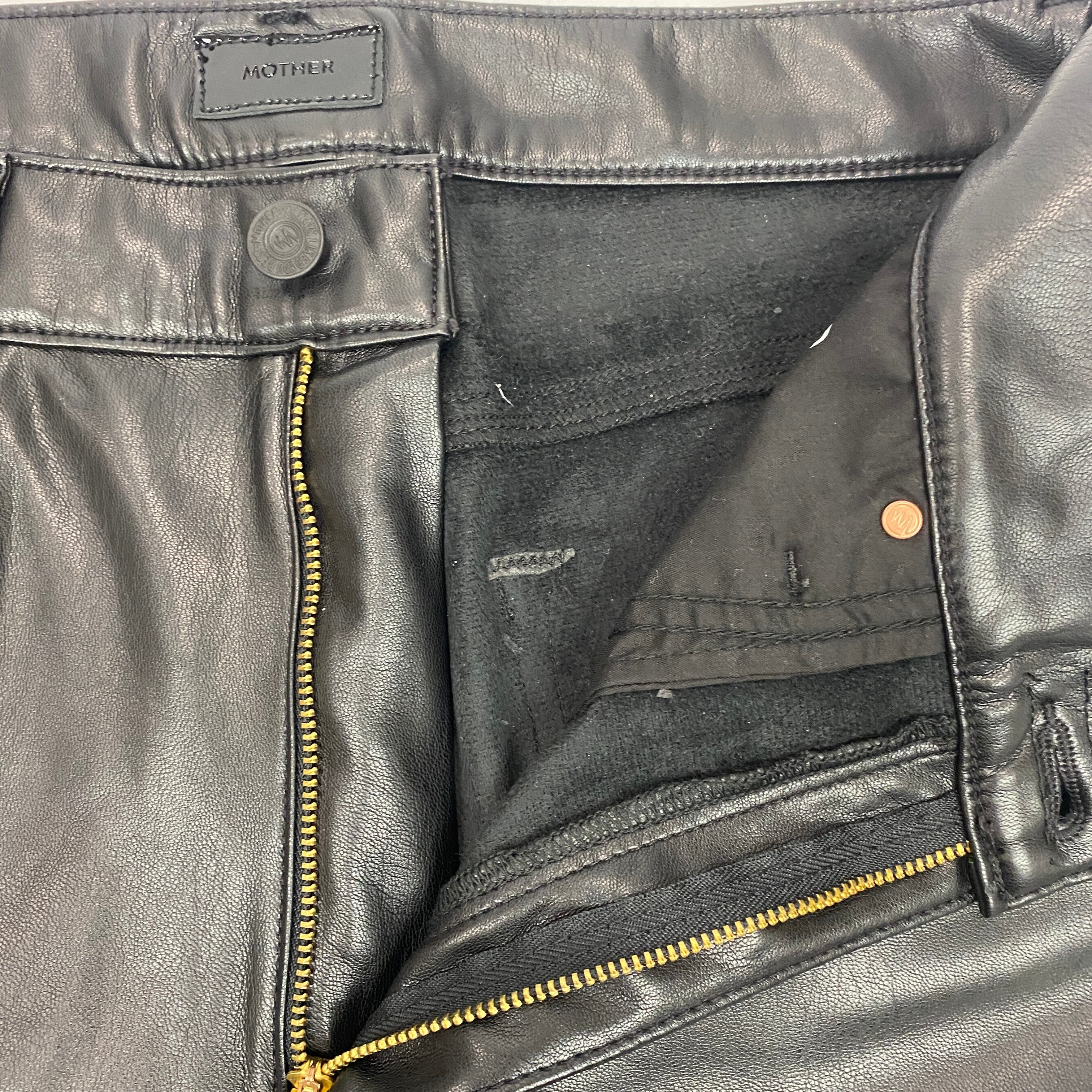 Mother New £214 Black Faux Leather the Dazzler Skimp Jeans 30