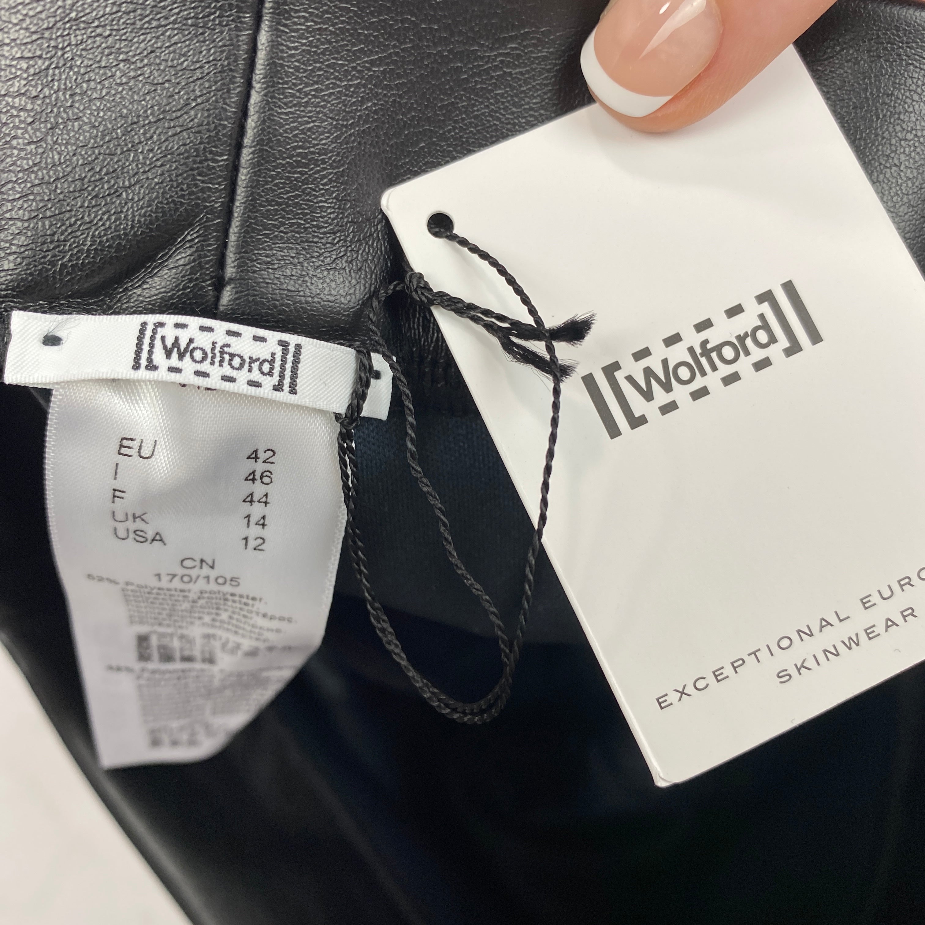 Wolford New £305 Black Faux Leather Estella Leggings L