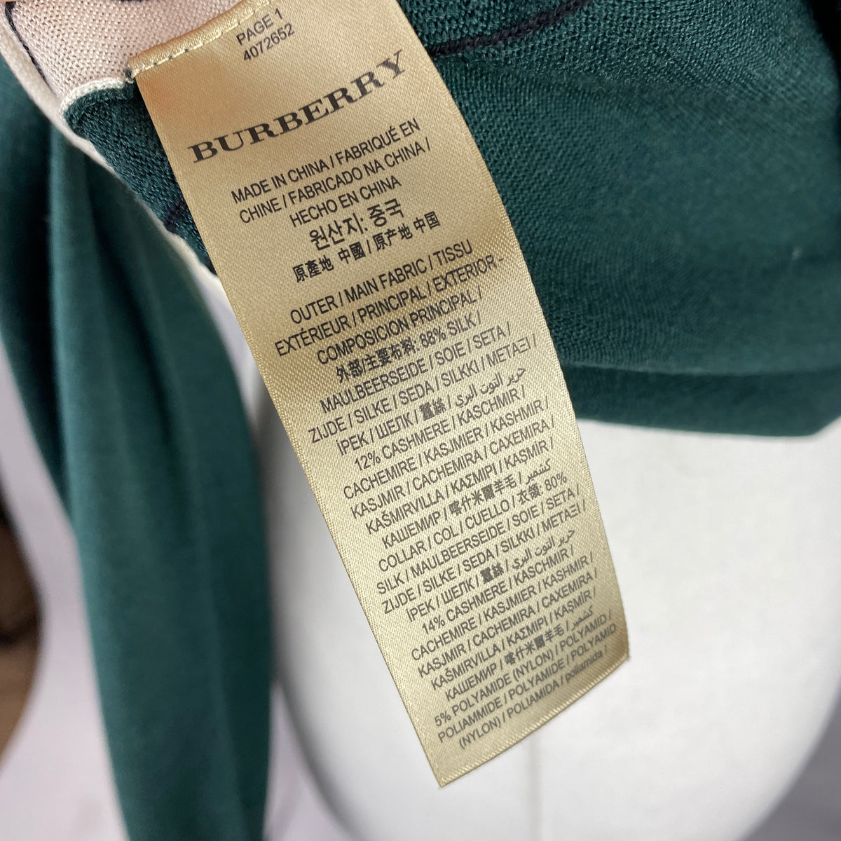 Burberry Ivory & Bottle Green Silk & Cashmere Sweater S