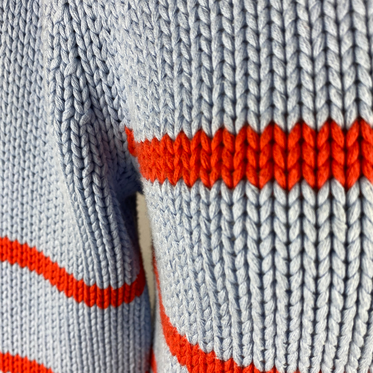 La Ligne Baby Blue & Red Stripe Chunky Cotton Sweater S