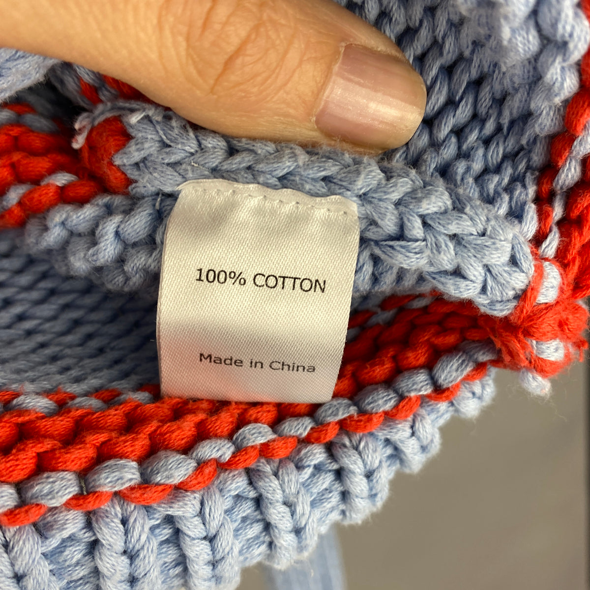 La Ligne Baby Blue & Red Stripe Chunky Cotton Sweater S