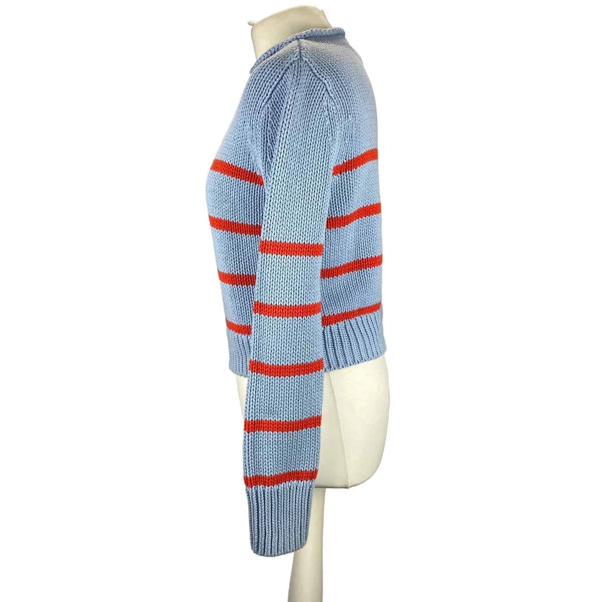 La Ligne Baby Blue & Red Stripe Chunky Cotton Sweater S