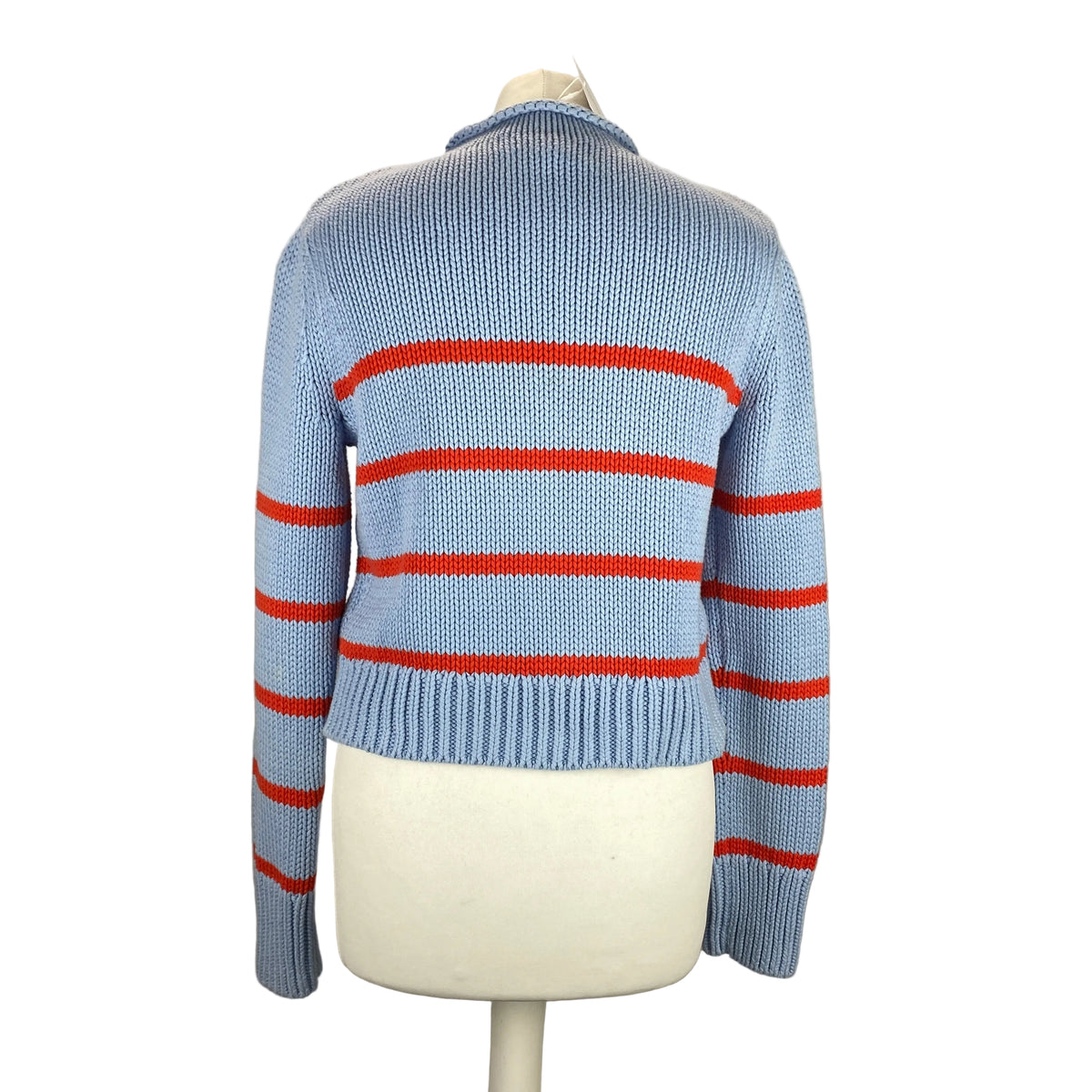 La Ligne Baby Blue & Red Stripe Chunky Cotton Sweater S