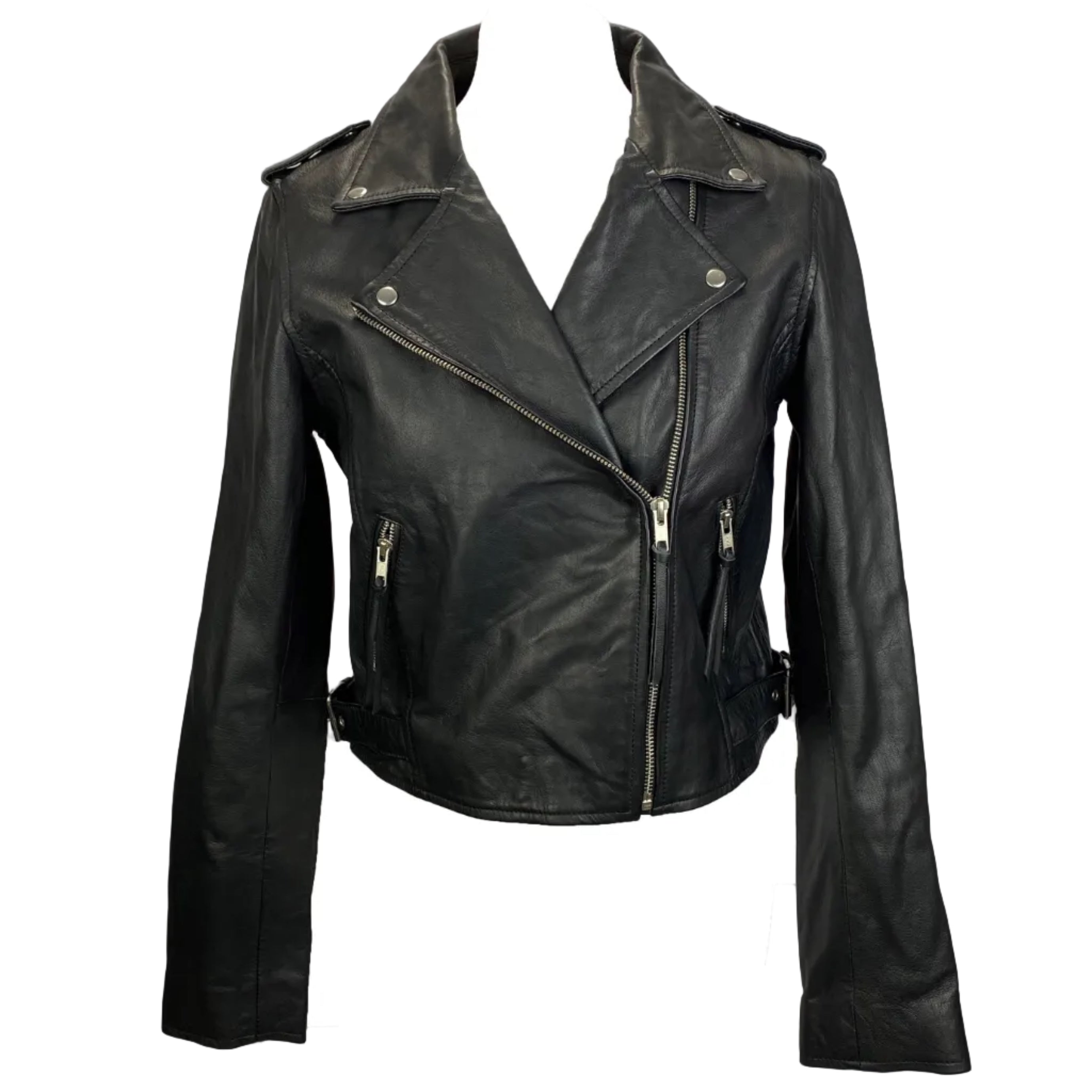 Sezane New £370 Black Lambs Leather Zig Biker Jacket M