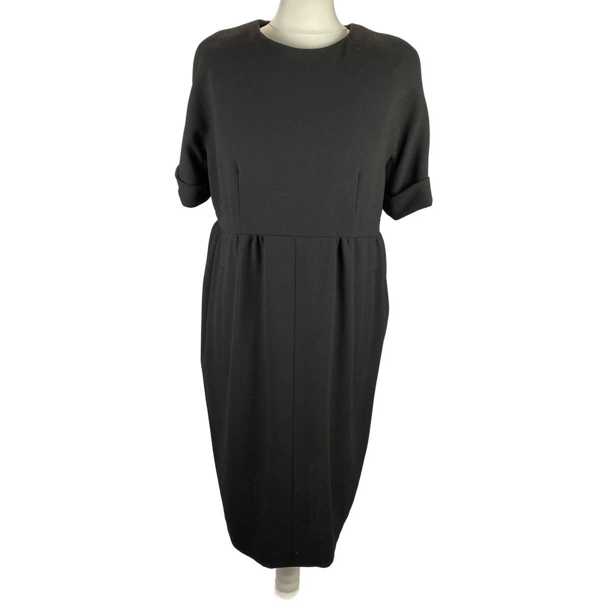 Balenciaga Black Wool Crepe Belted Midi Dress XS/S