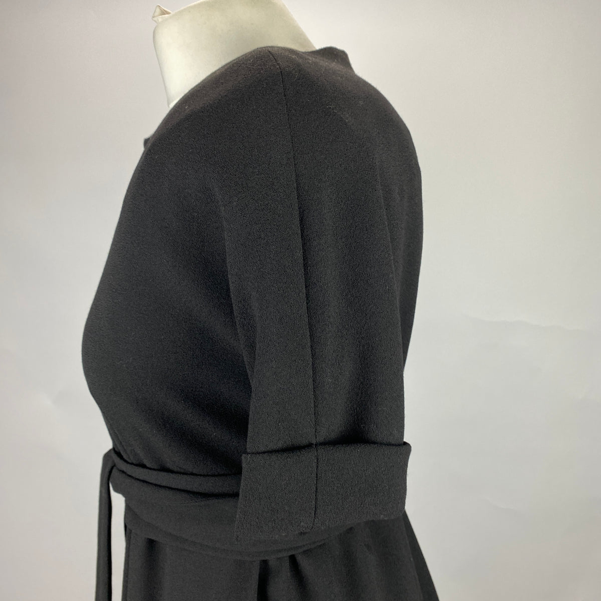 Balenciaga Black Wool Crepe Belted Midi Dress XS/S