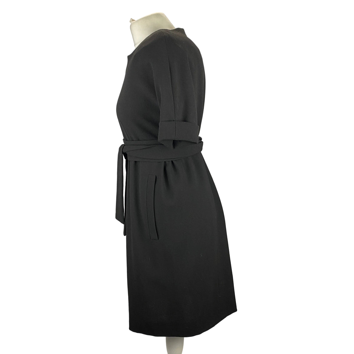 Balenciaga Black Wool Crepe Belted Midi Dress XS/S