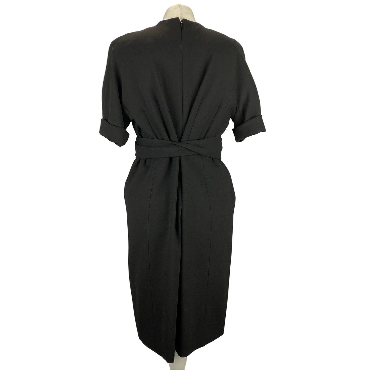 Balenciaga Black Wool Crepe Belted Midi Dress XS/S