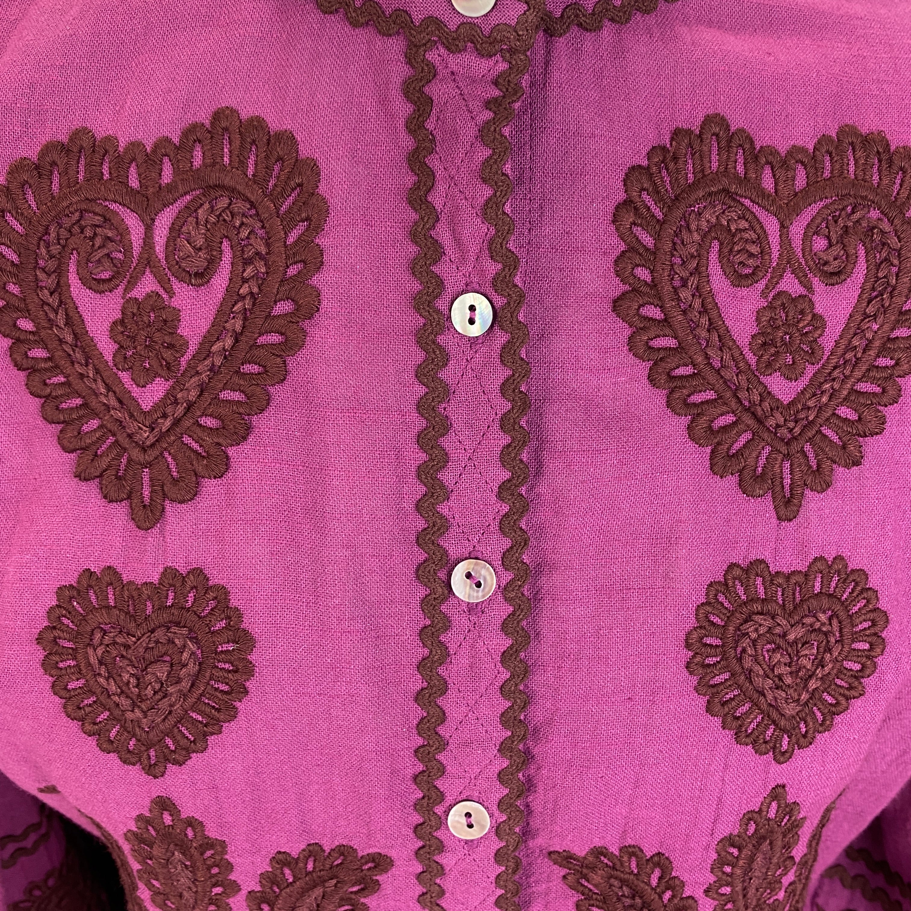 Antik Batik £310 Magenta Embroidered Cotton Cossack Blouse M