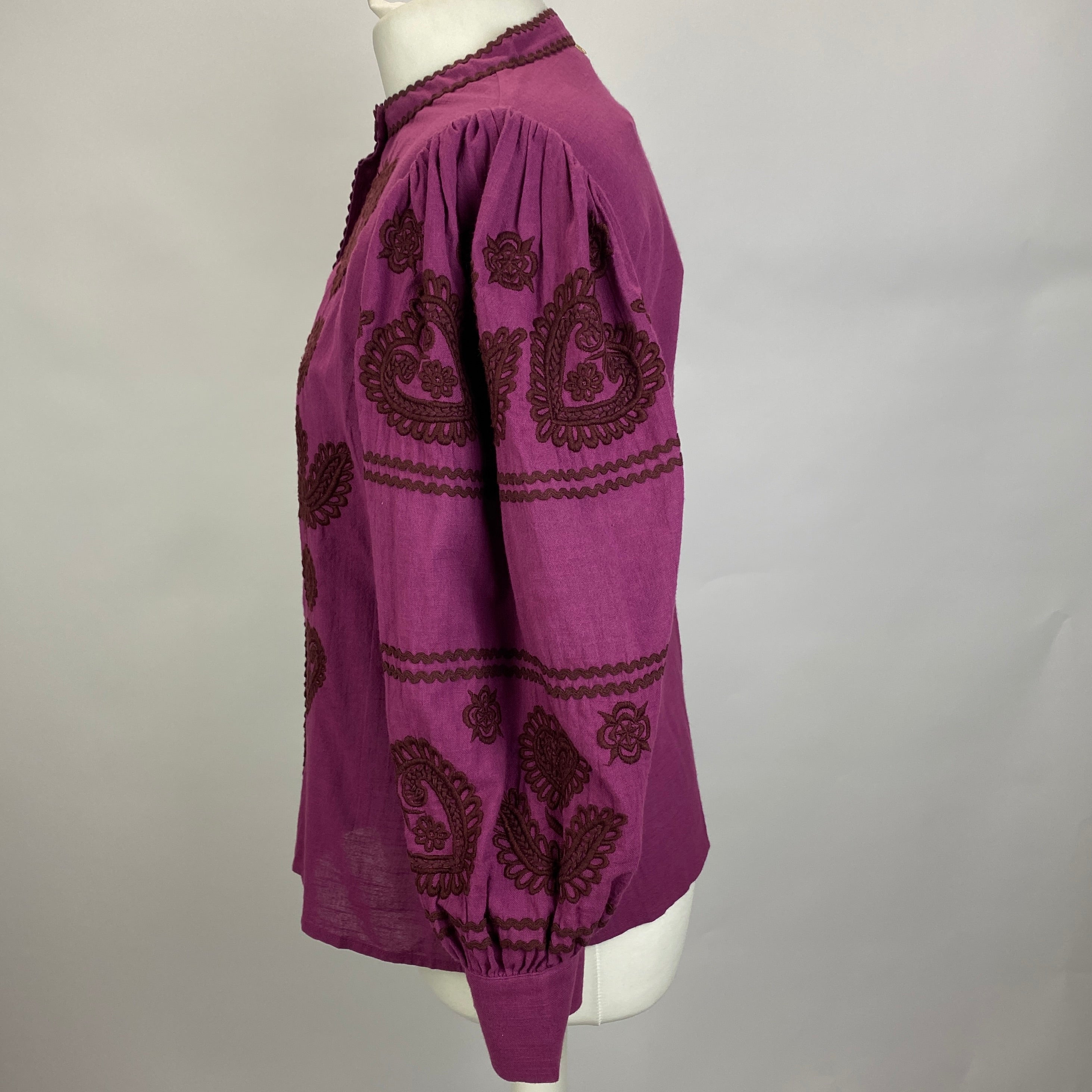 Antik Batik £310 Magenta Embroidered Cotton Cossack Blouse M