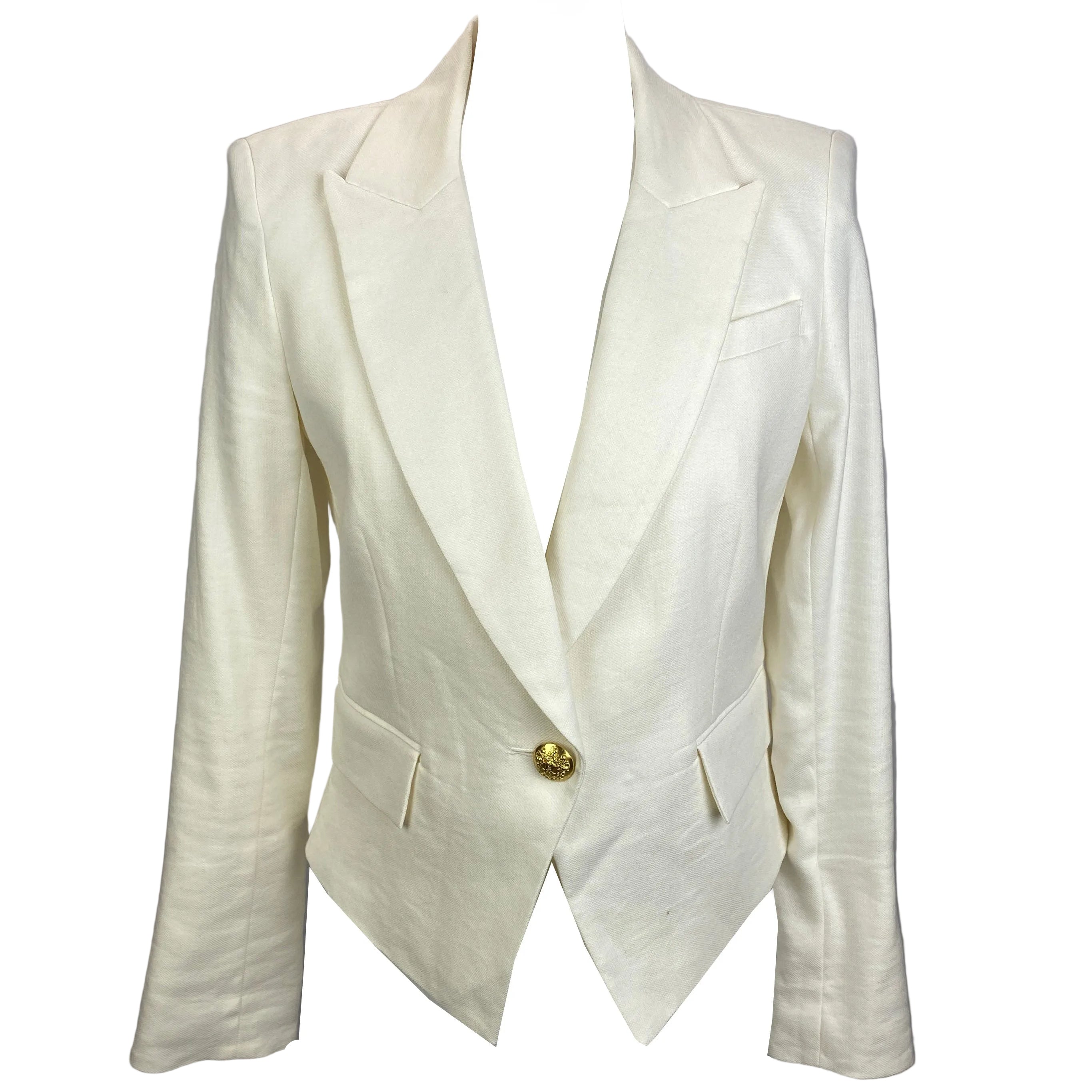Veronica Beard Ivory Linen Mix Brass Button Dickey Jacket S