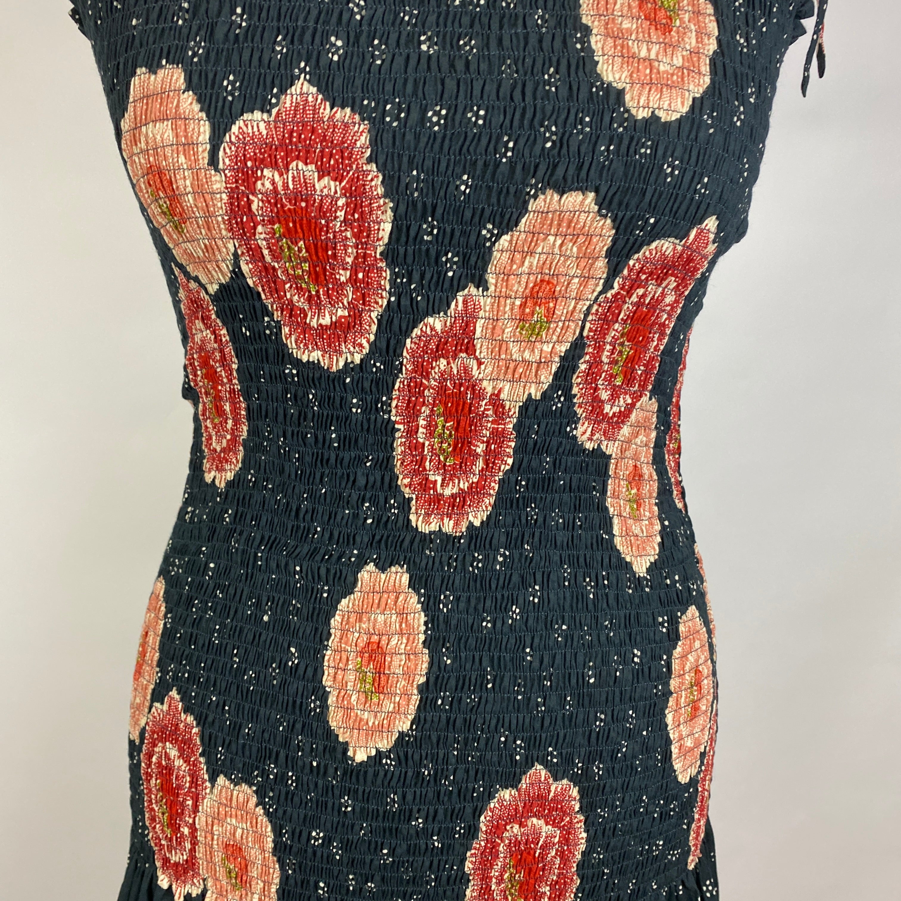 Natalie Martin New Black & Pink Floral Print Shirred Maxi Dress S