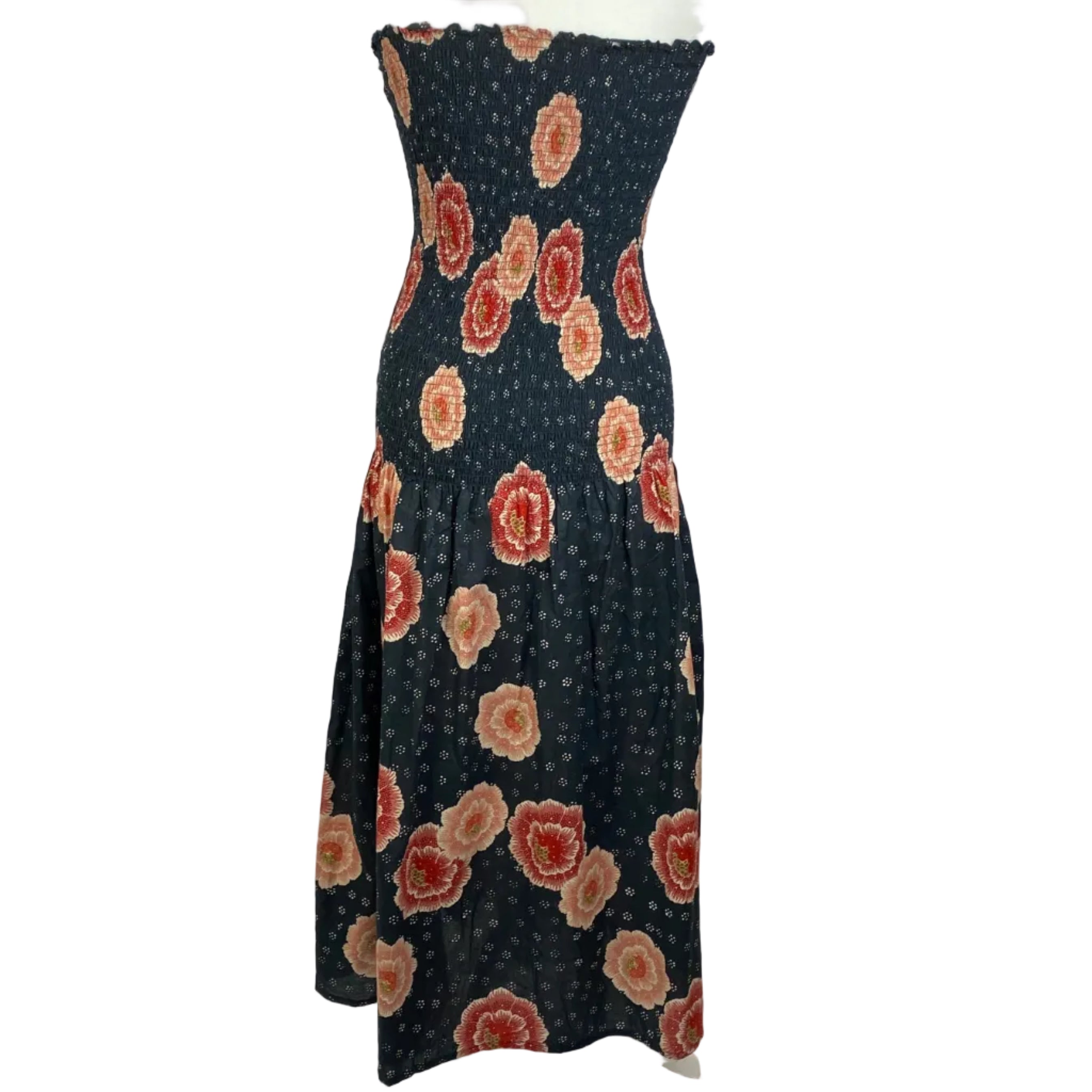 Natalie Martin New Black & Pink Floral Print Shirred Maxi Dress S