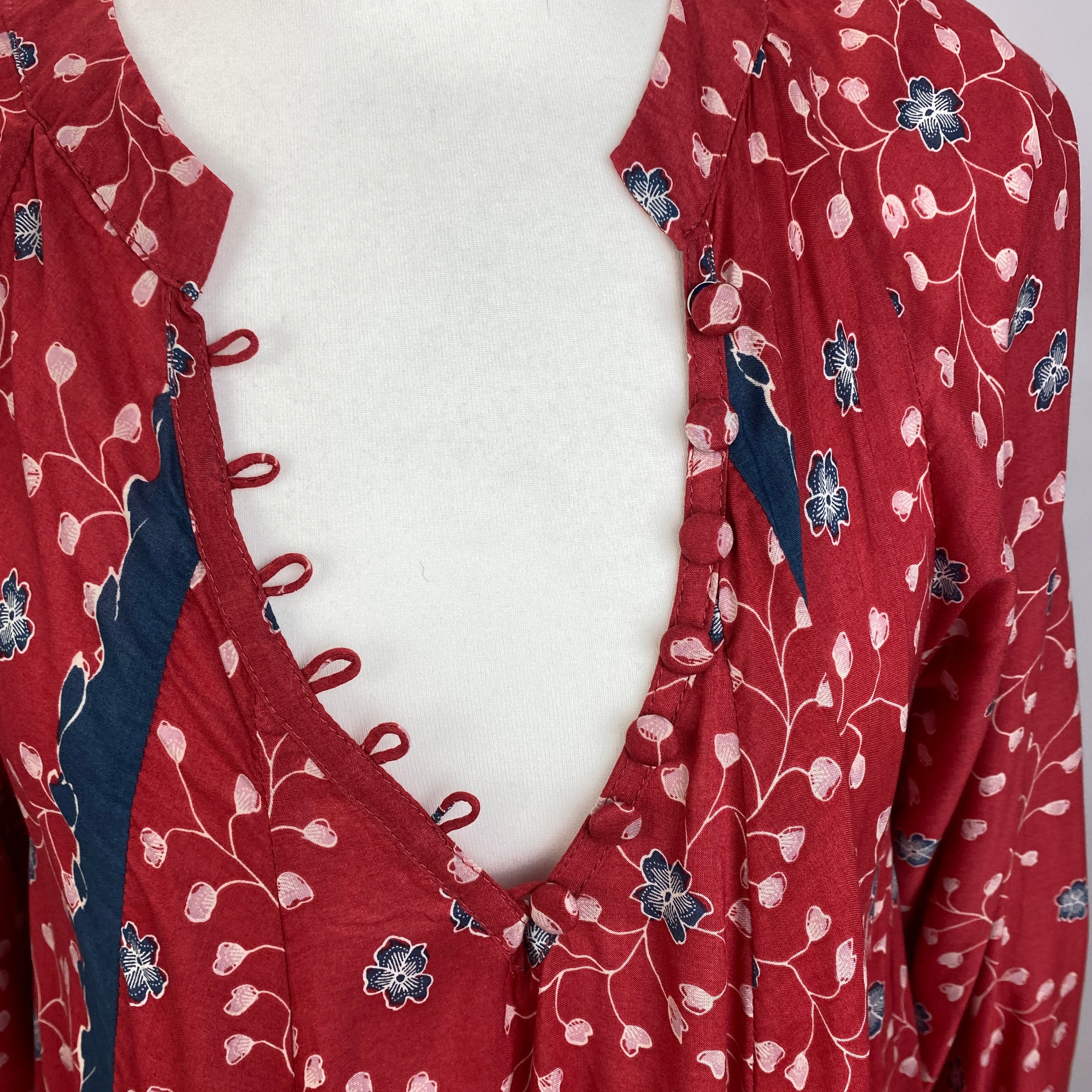 Natalie Martin New £245 Washed Red Floral Viscose Midi Dress M