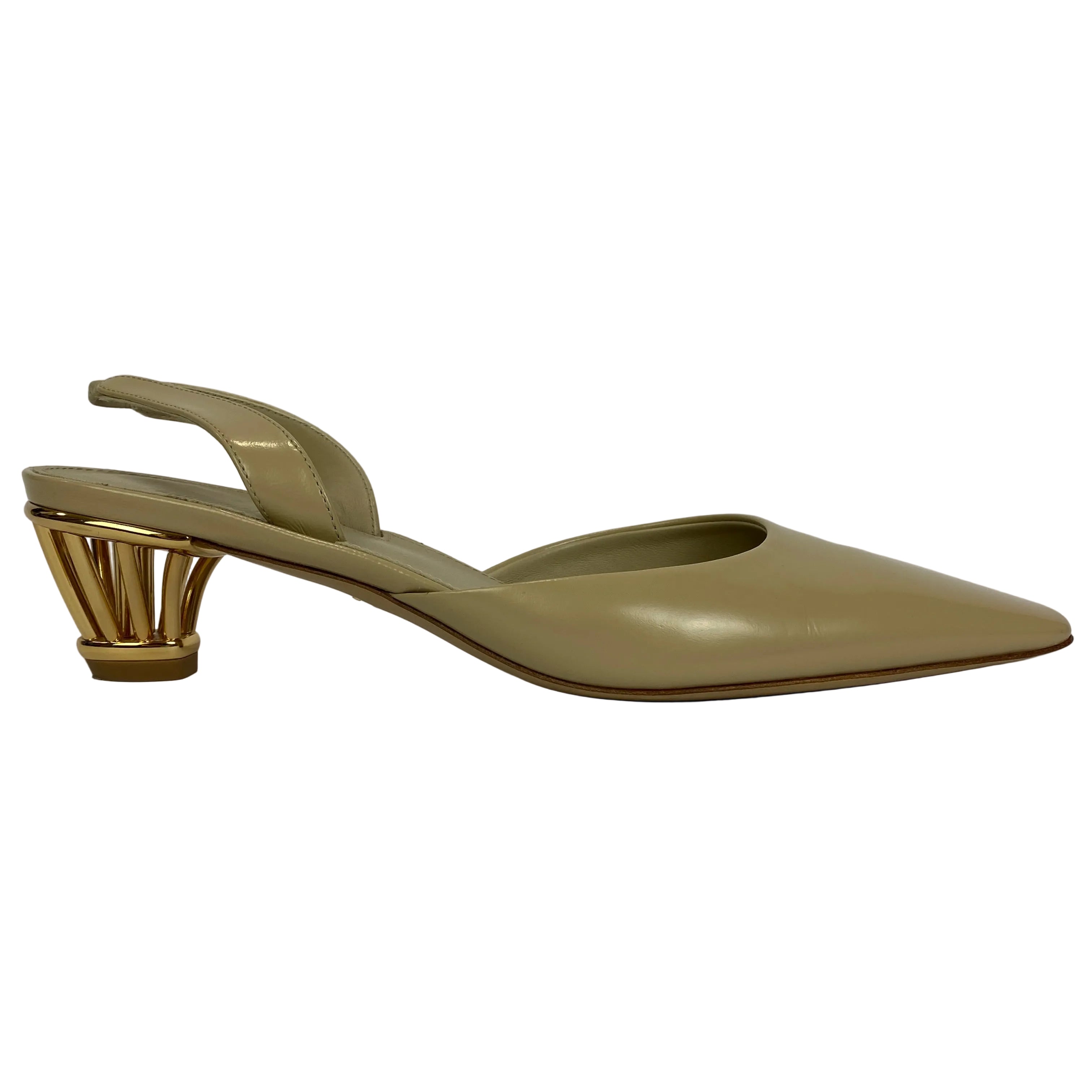 Ferragamo £755 Deep Cream Cage Slingback Heels 38