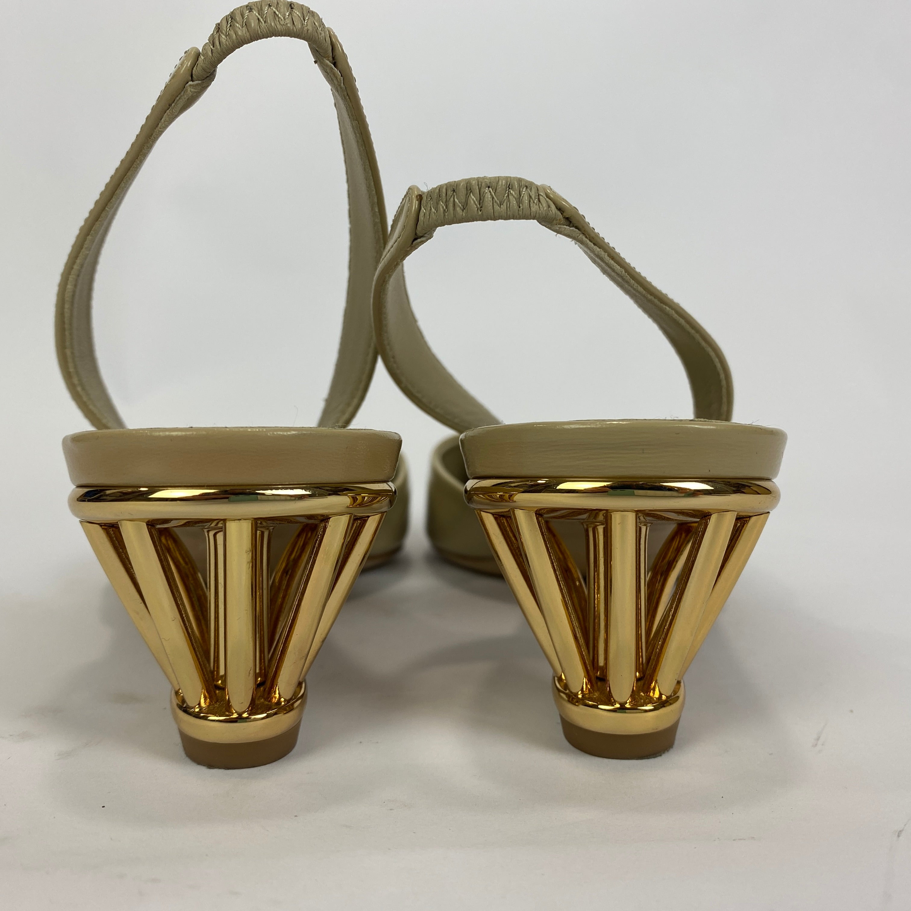 Ferragamo £755 Deep Cream Cage Slingback Heels 38