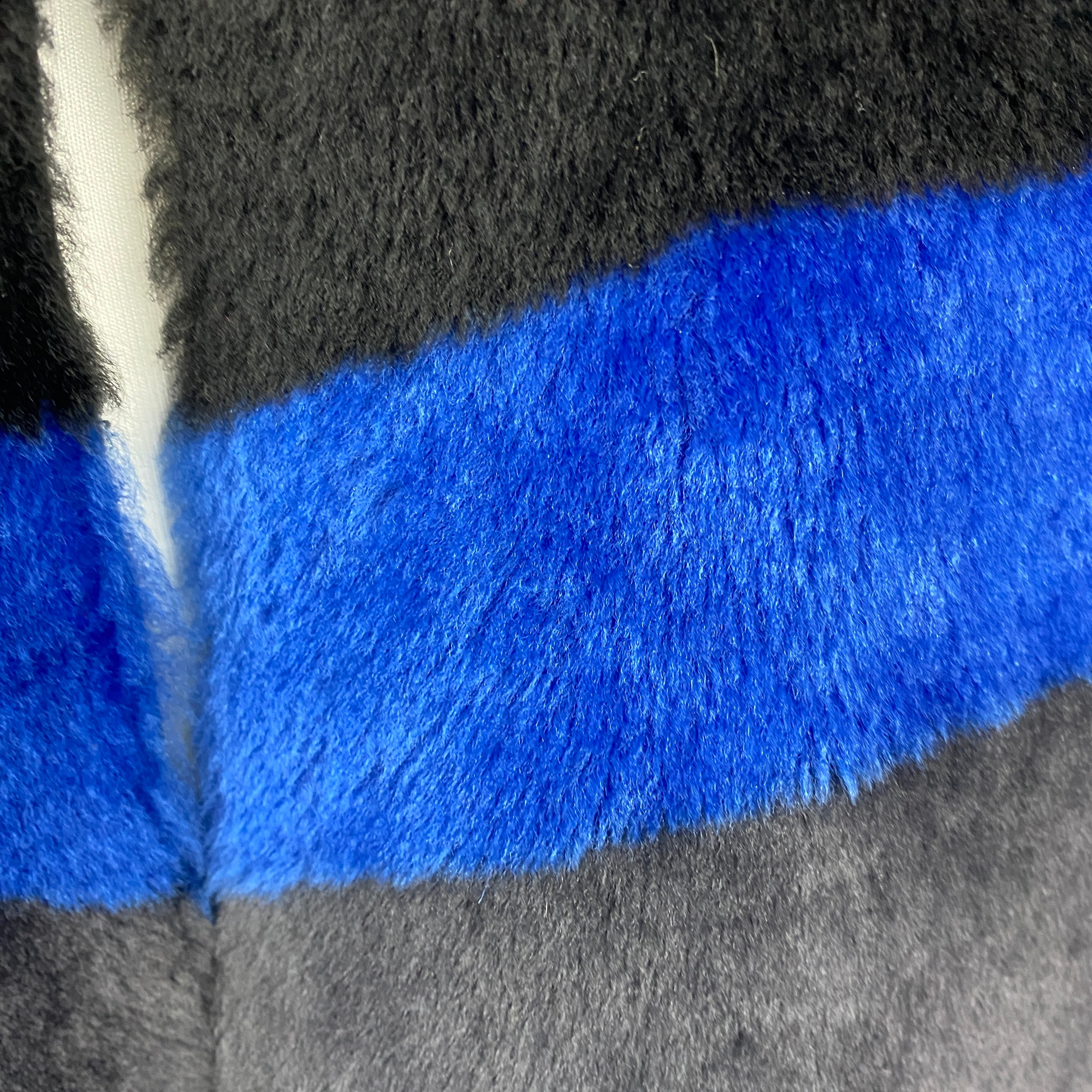 Uterque Black Grey & Blue Colourblock Shearling Jacket S