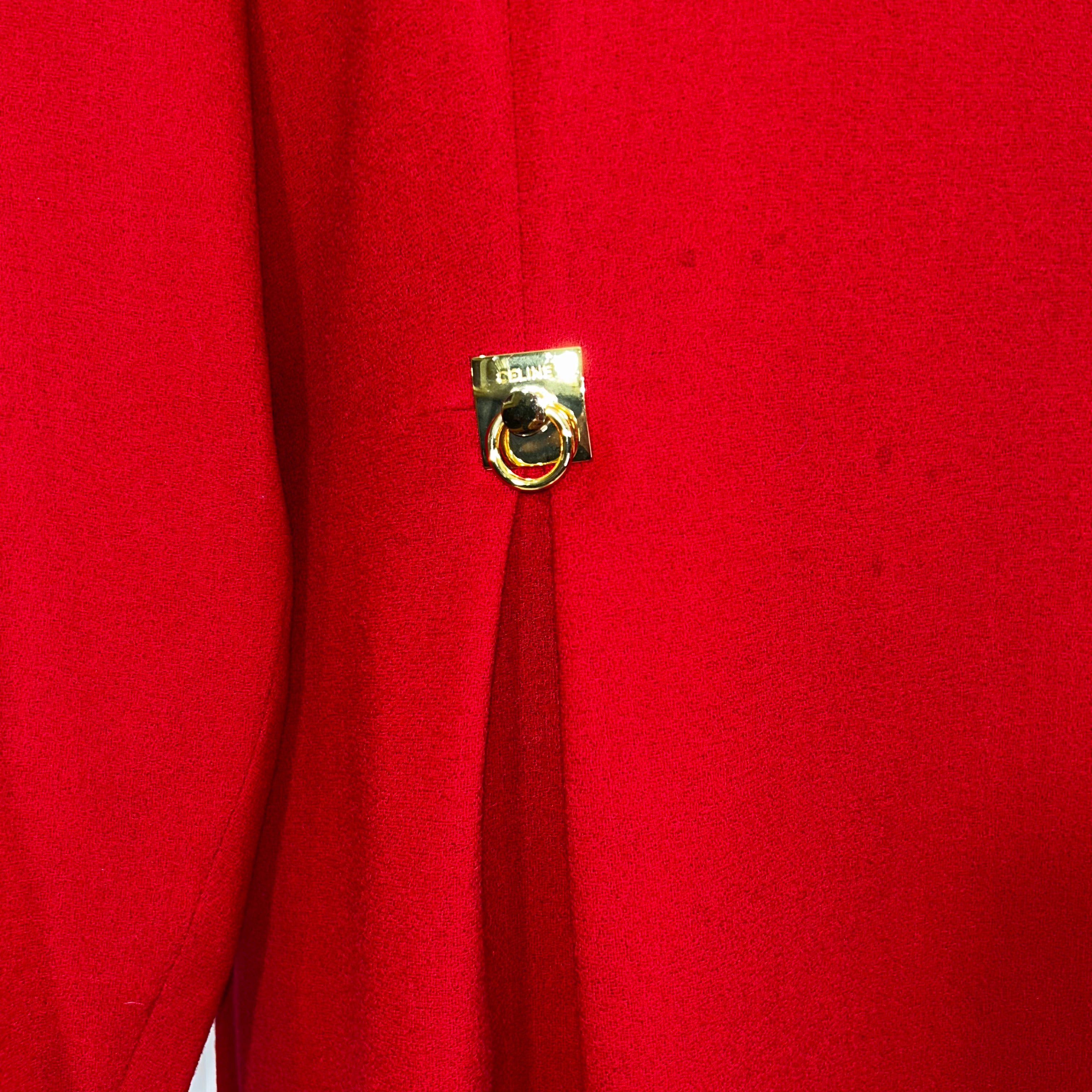 Celine Vintage Ruby Wool Crepe Fitted Dress L/XL